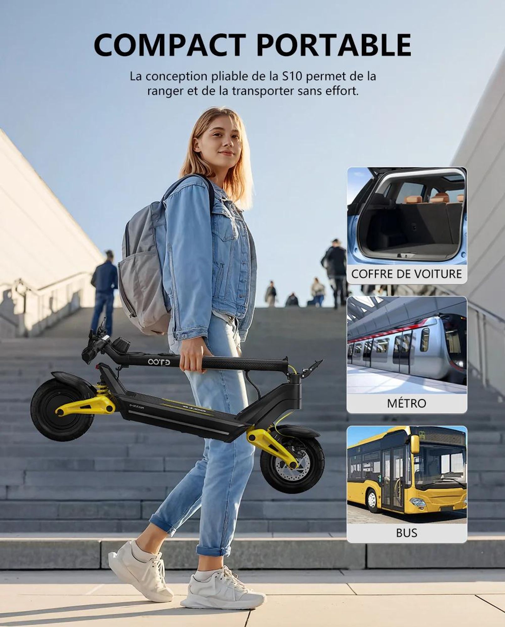 Trottinette Électrique OOTD S10 - Batterie 48V20AH 10" Pouces Roues Freins à Disque - Noir