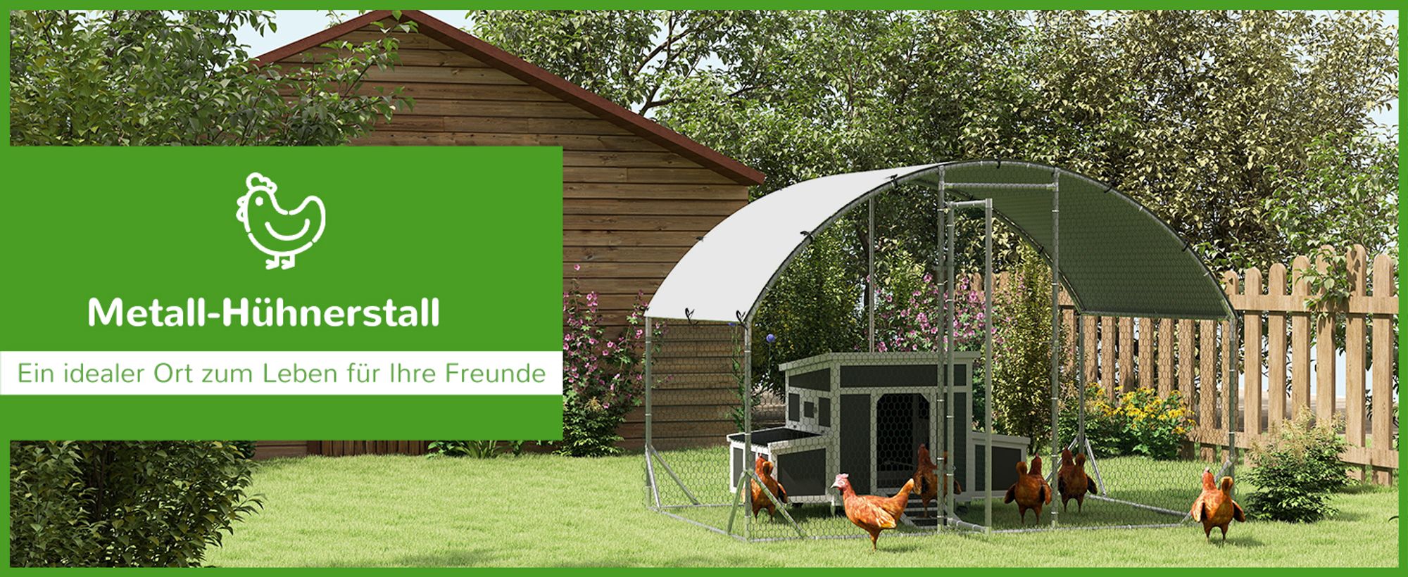 PawHut Hühnerstall Freilaufgehege aus Stahl, 280 x 190 x 197 cm Hühnerkäfig