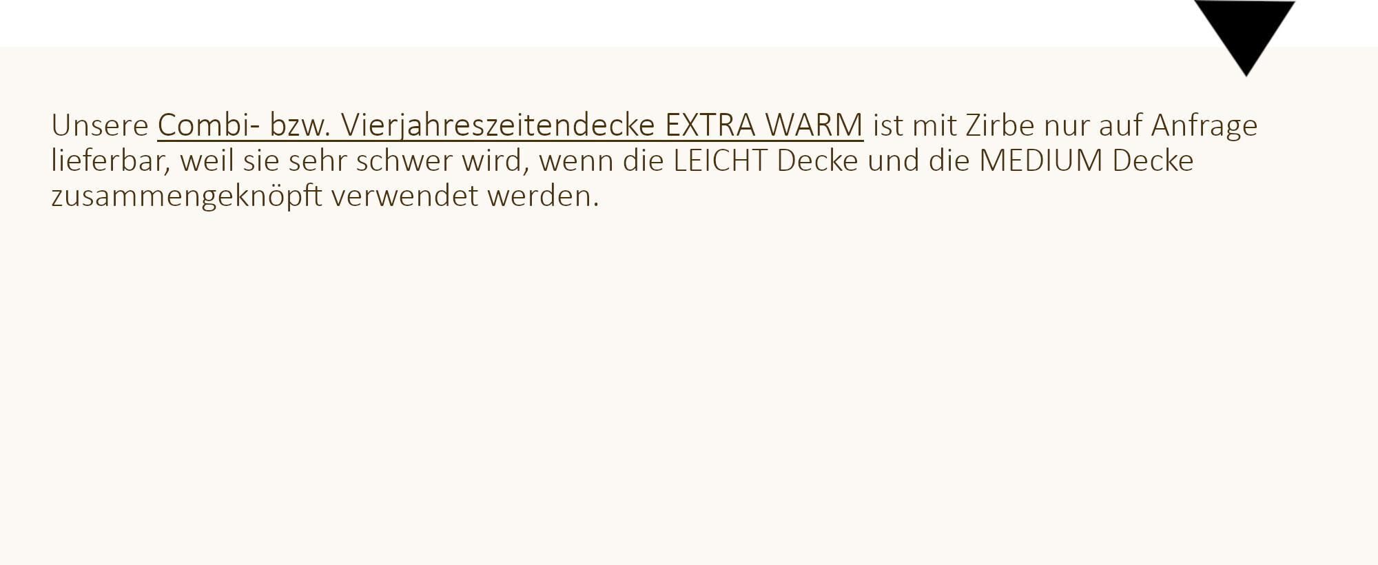 Größen- und Füllmengenübersicht der Vierjahreszeitendecke.