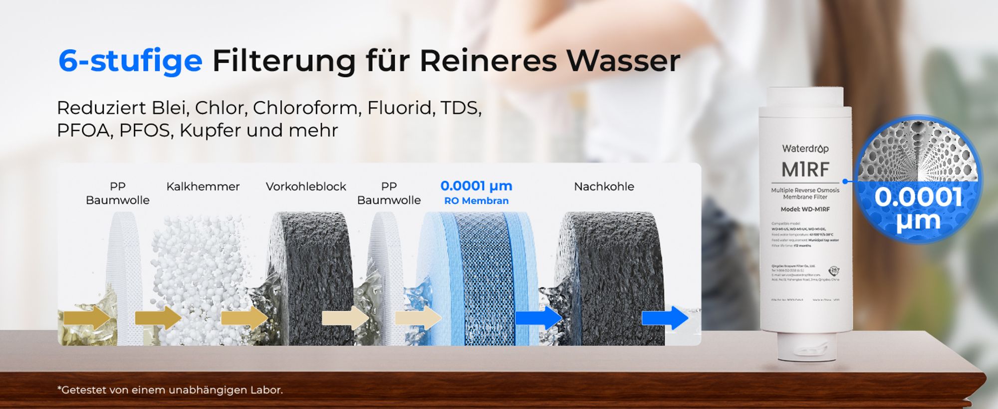 Waterdrop WD-M1 Heißwasser Umkehrosmose Tischwasserfiltersystem, 7 Temperaturoptionen, 6-stufige Reinigung, 3:1 Rein zum Abfluss, ohne Installation