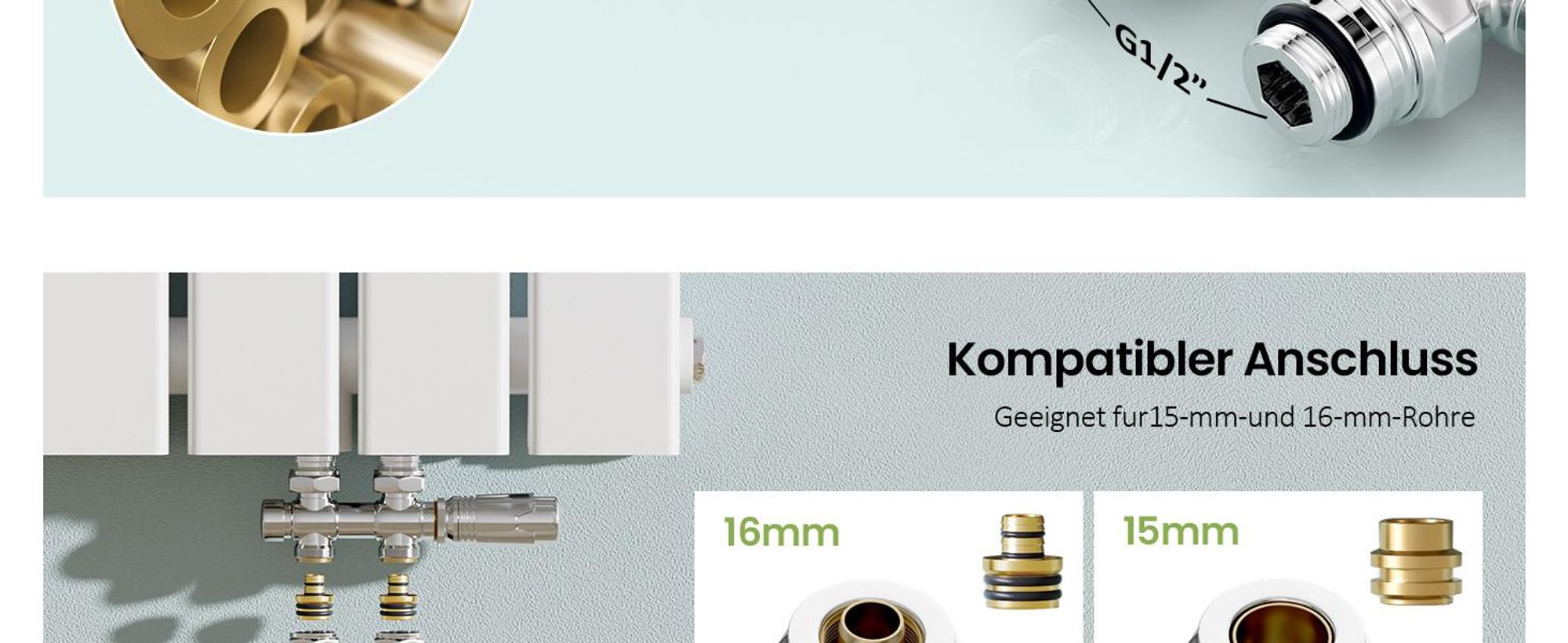 S'AFIELINA Multiblock Set für Heizkörper Anschlussarmatur, Chrom(1 St) Thermotstat Hahnblock Ventil Heizungszubehör Eck- und Durchgangsform