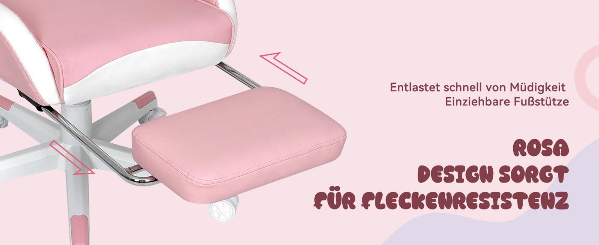 Puluomis Gaming Stuhl mit Fußstütze, Bürostuhl Chefsessel Schreibtischstuhl Racing Stuhl ergonomisch drehbar höhenverstellbar Katze Weiß Pink