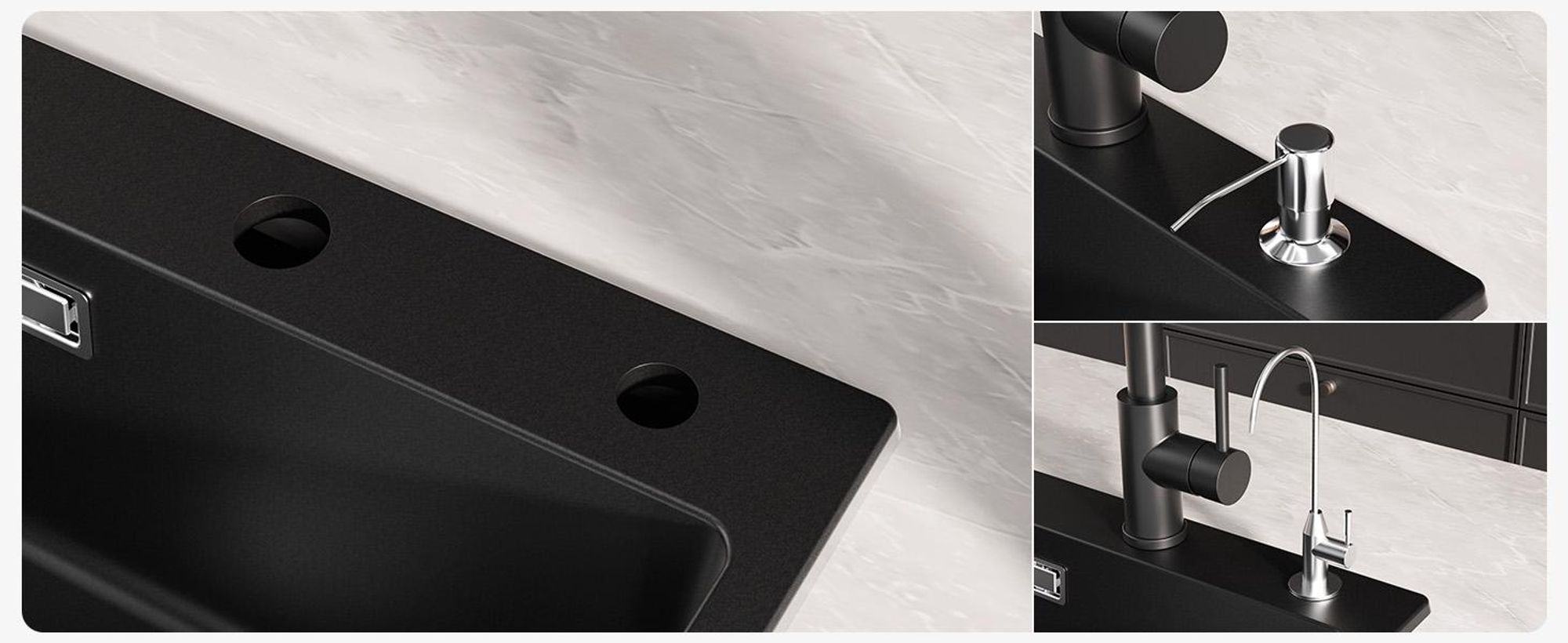 CECIPA MAX Spülbecken Granit 45x45 cm mit Küchenarmatur Schwarz, Kompakte Spüle für 45 cm Unterschrank, Flexibler Mischbatterie mit 2 Funktionen