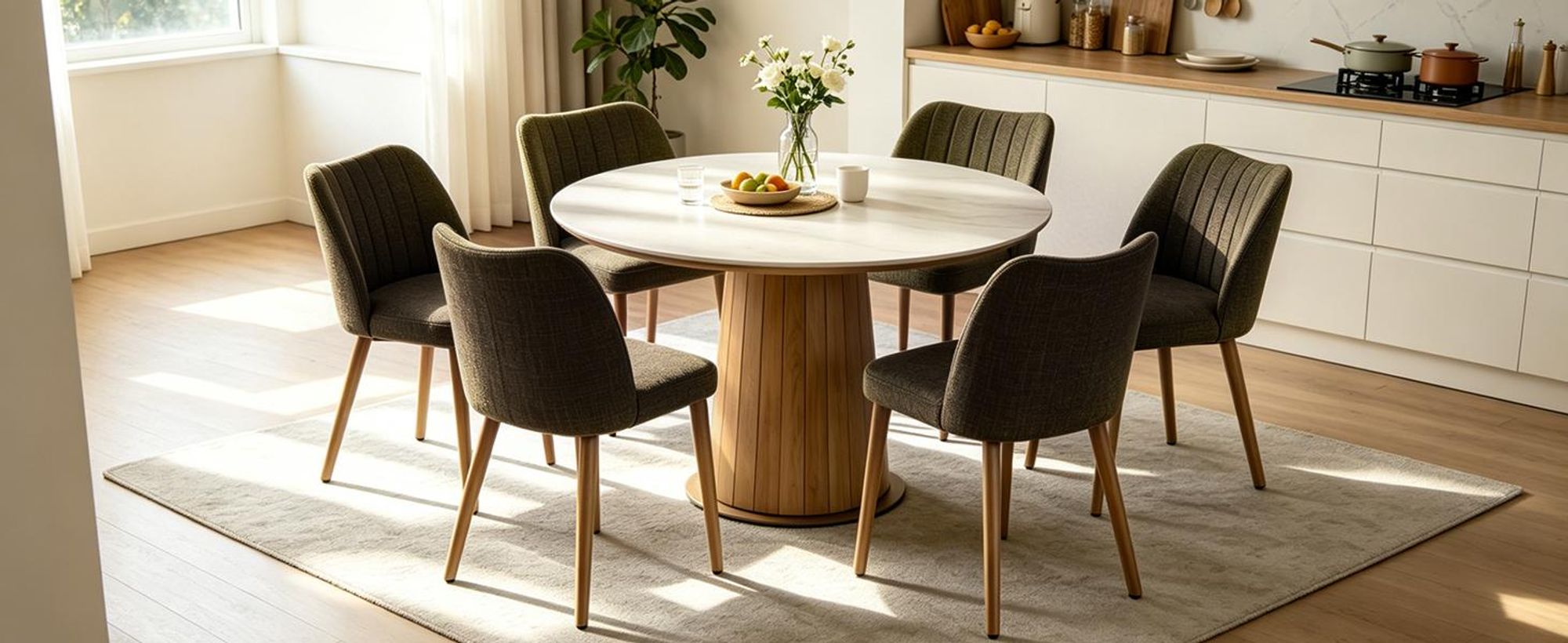 Duhome Esszimmerstuhl 2er Set Leinenstuhl Gepolstert mit Holzbeinen Modern Küchenstuhl für Esszimmer Wohnzimmer Küche, Grün