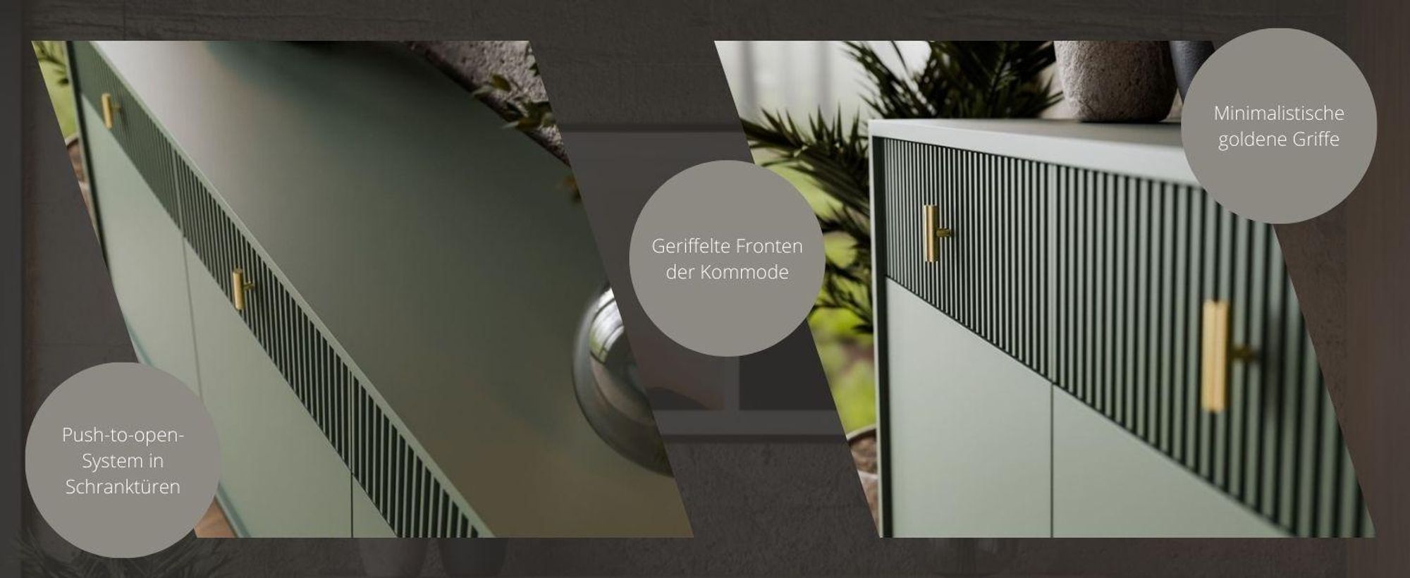 Kommode MIDNIGHT 3D3S mit drei Schubladen auf Gestell Grün