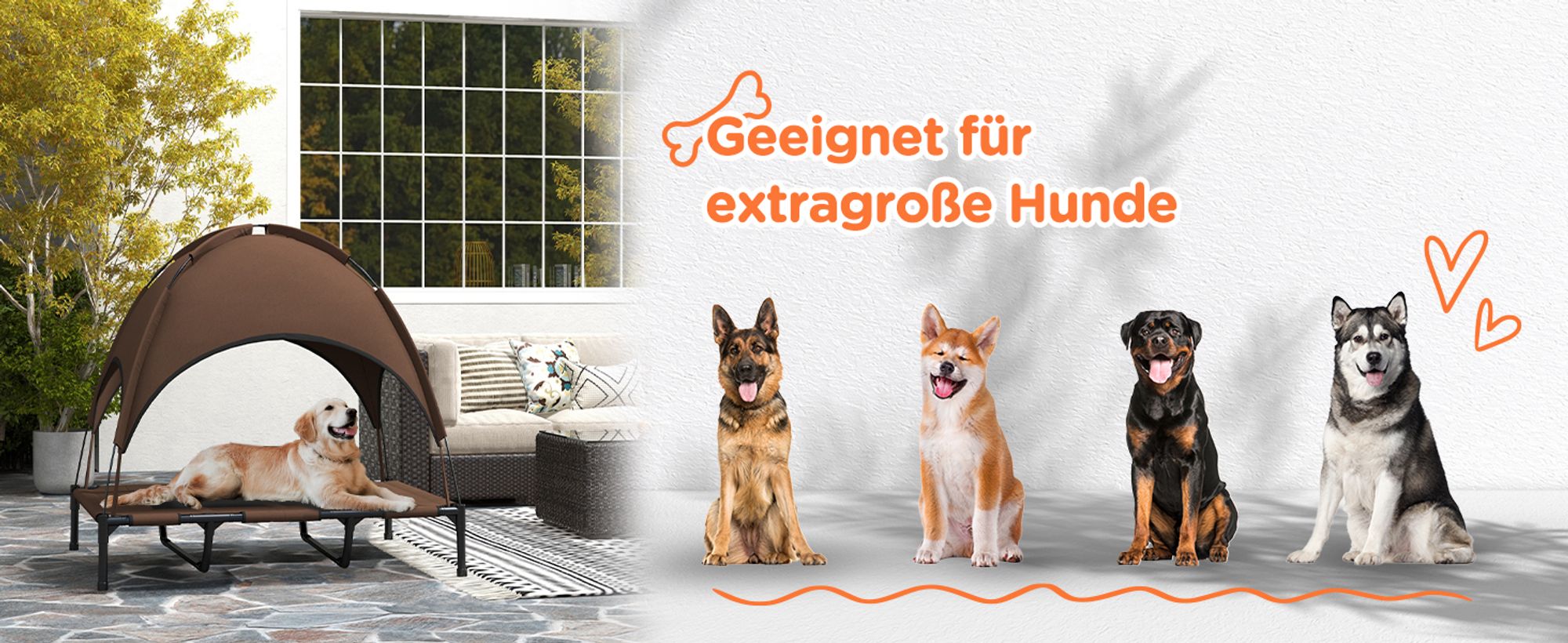 PawHut Erhöhtes Hundebett mit Baldachin, Haustierbett, Hundeliege outdoor mit Dach, Atmungsaktiv, Taftstoff für Camping Kaffee 122 x 92 x 108 cm