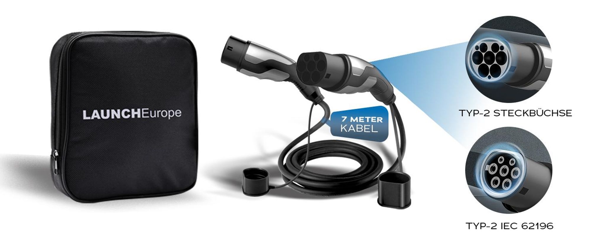 LAUNCH Typ 2 Ladekabel 22 kW 7M 32 A Ladekabel Elektroauto Typ 2 3 Phasig für E Auto EV/PHEV Typ 2 auf Typ 2,für T-Mode und E-Golf-Serienfahrzeuge
