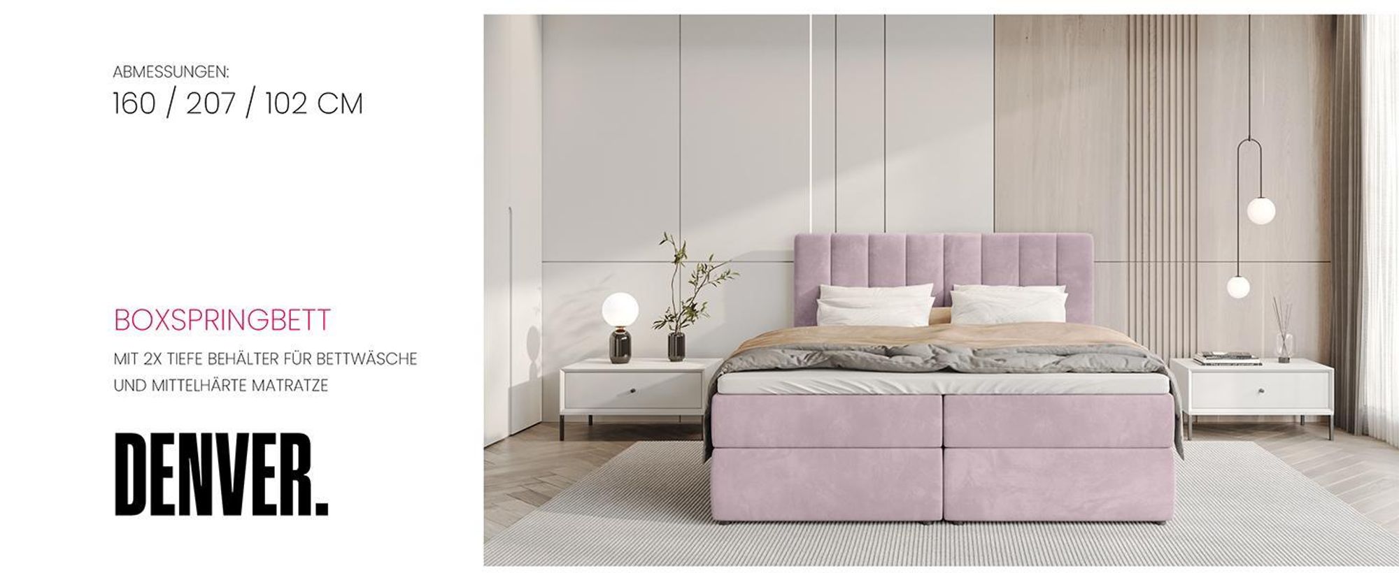 BroMARKT Boxspringbett DENVER mit 2 Bettkasten, Bonell-matratze, Polsterbett, Bett, Cordstoff (Vanille, POSO 100, 160x200 cm)