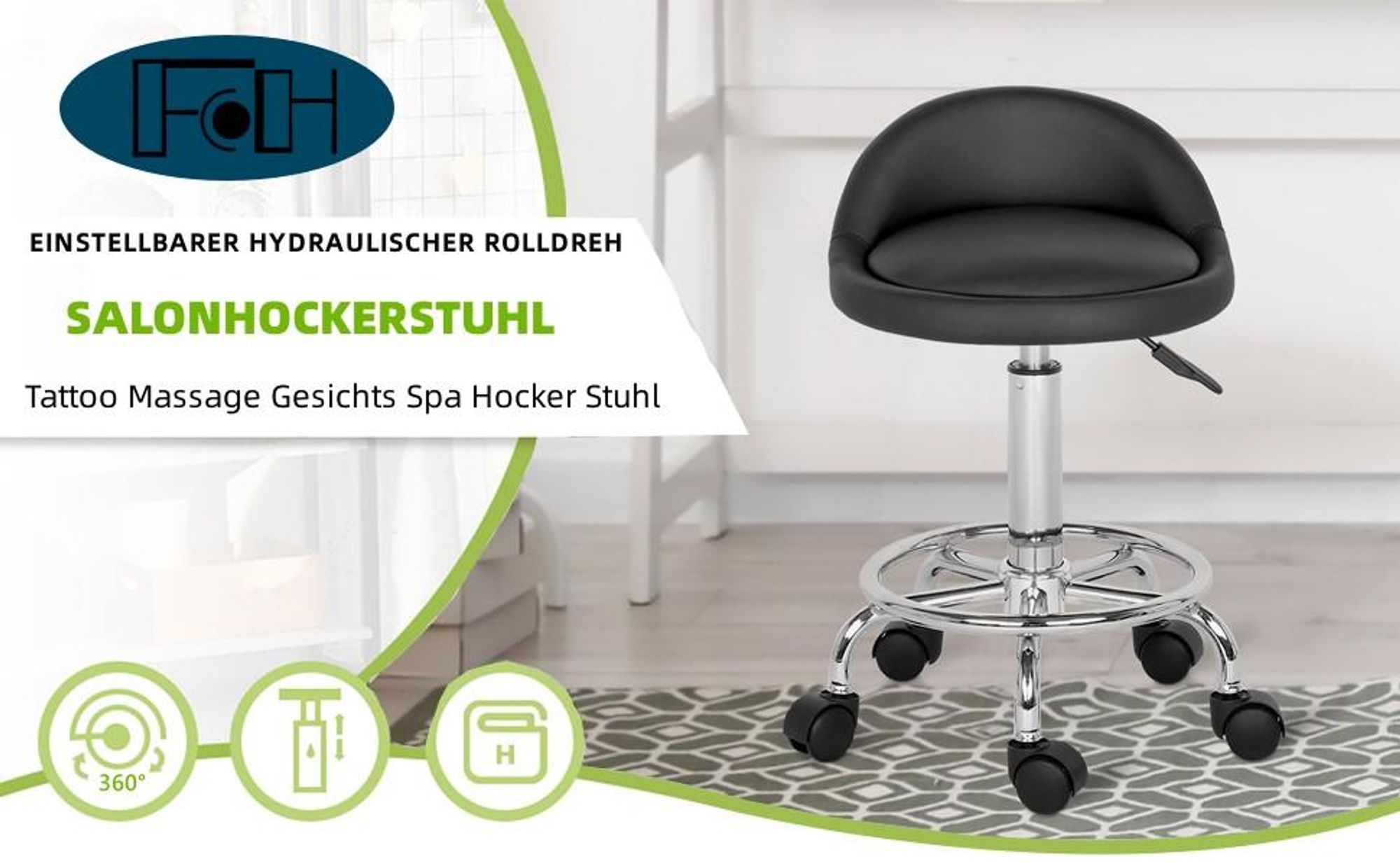 FCH Rollhocker Drehhocker Arbeitshocker Praxishocker Drehstuhl Bürohocker mit Rollen Rollhocker mit Lehne Arbeitshocker höhenverstellbar