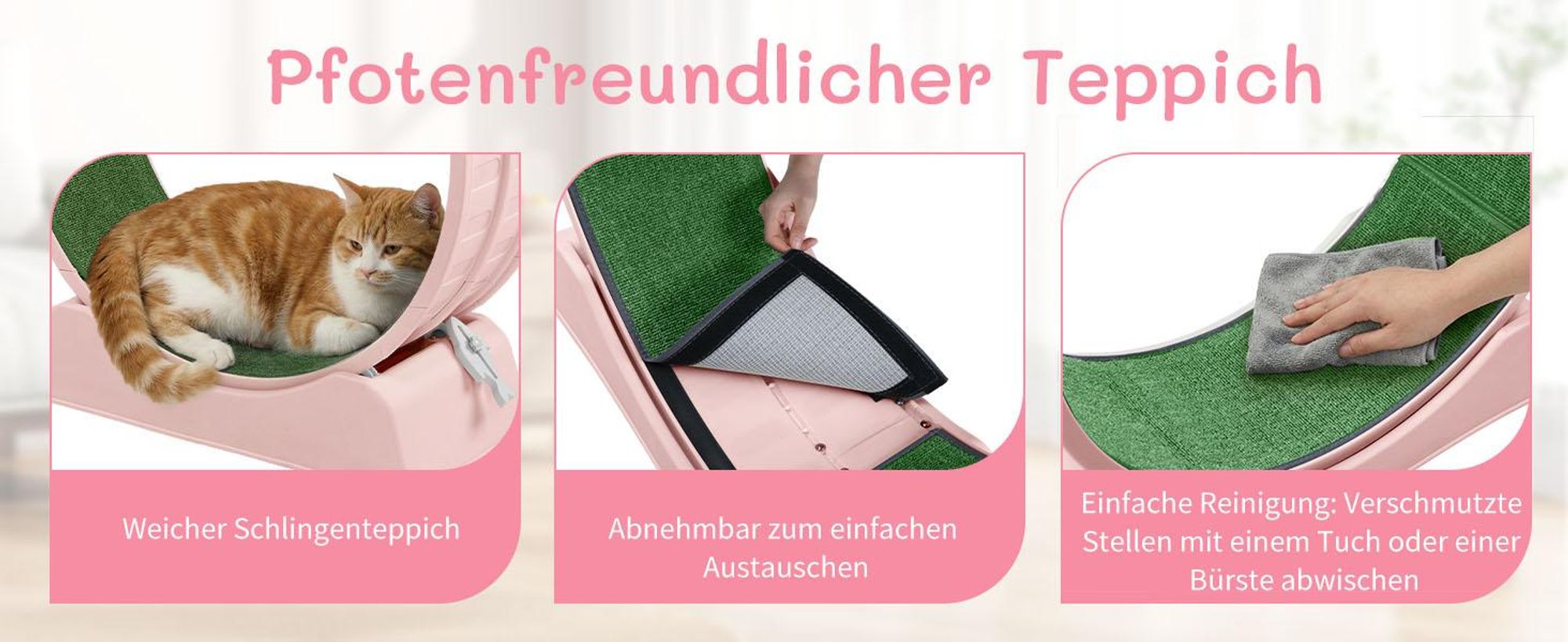 FCH Katzenlaufrad, Laufband für Katzen, Innendurchmesser 80cm, PP-Kunststoff, leise Laufband und Sicherheitsschloss-Design, Rosa