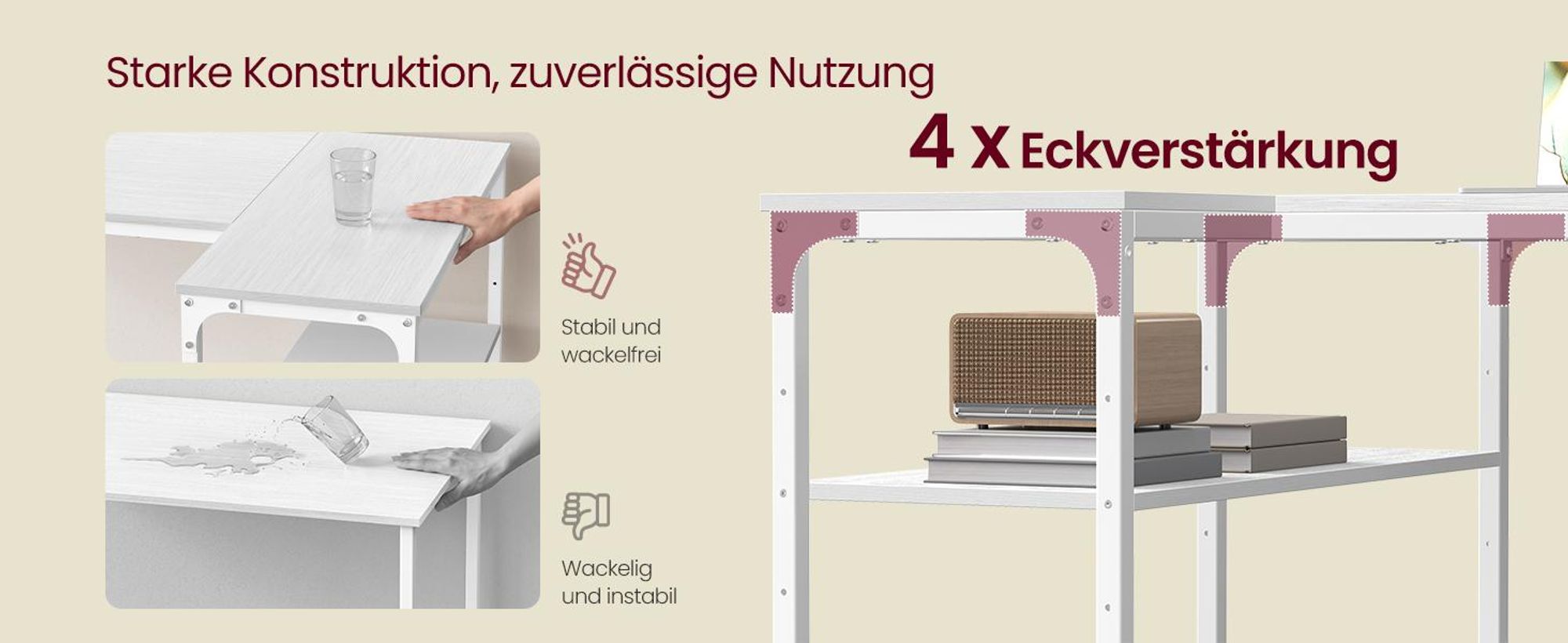 VASAGLE Schreibtisch mit Stauraum, L-Form Computertisch, höhenverstellbare Ablage, Büro, 110 x 80 cm, weiß