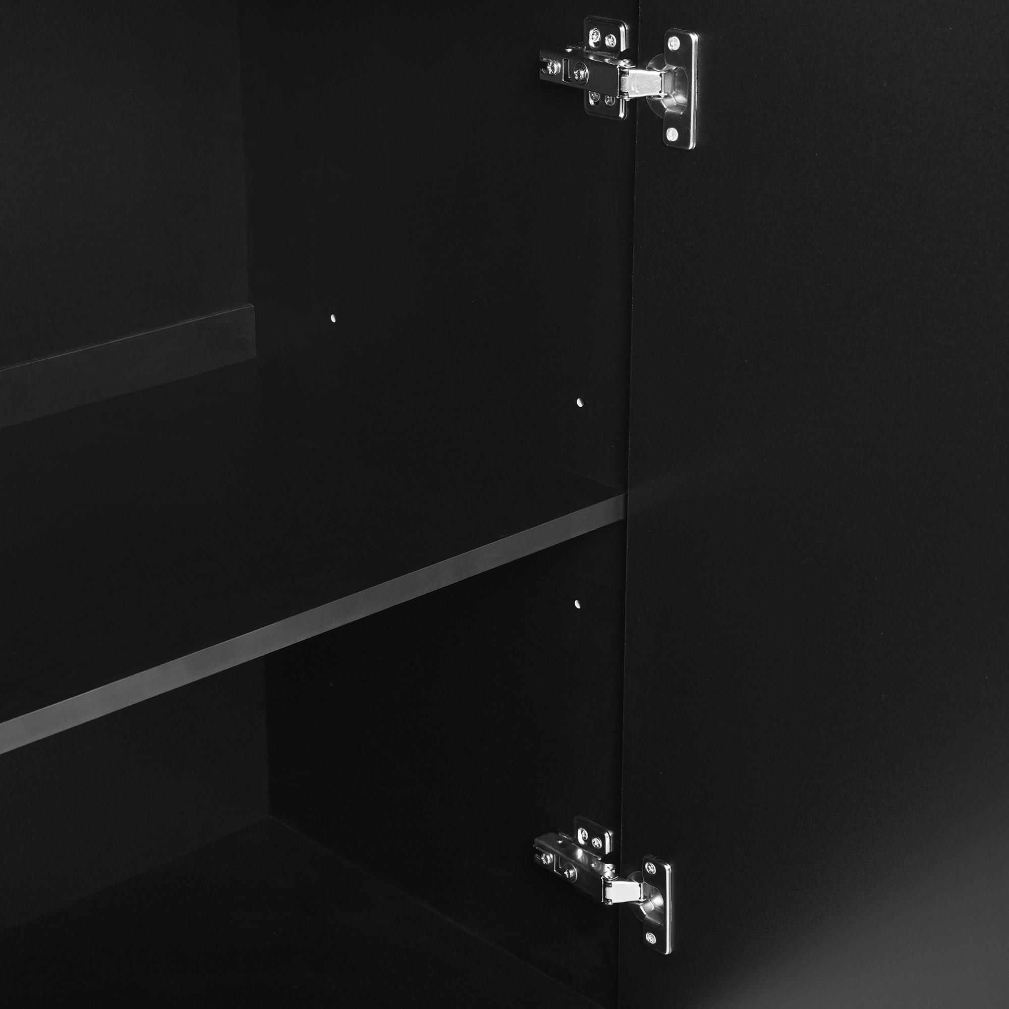 Merax Kommode Sideboard Modern, 3 U-förmiges Tür, inkl. Glastür, Push-to-Open, Esszimmer, Küche & Wohnzimmer, 120 cm Kommode, Schwarz