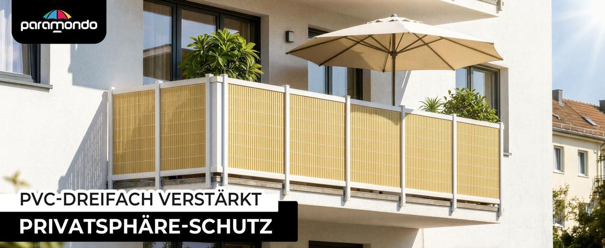 paramondo PVC Sichtschutzmatte StrongLine, 180 x 300 cm, grau wetterfest, UV-beständig & robust für Balkon, Terrasse und Garten