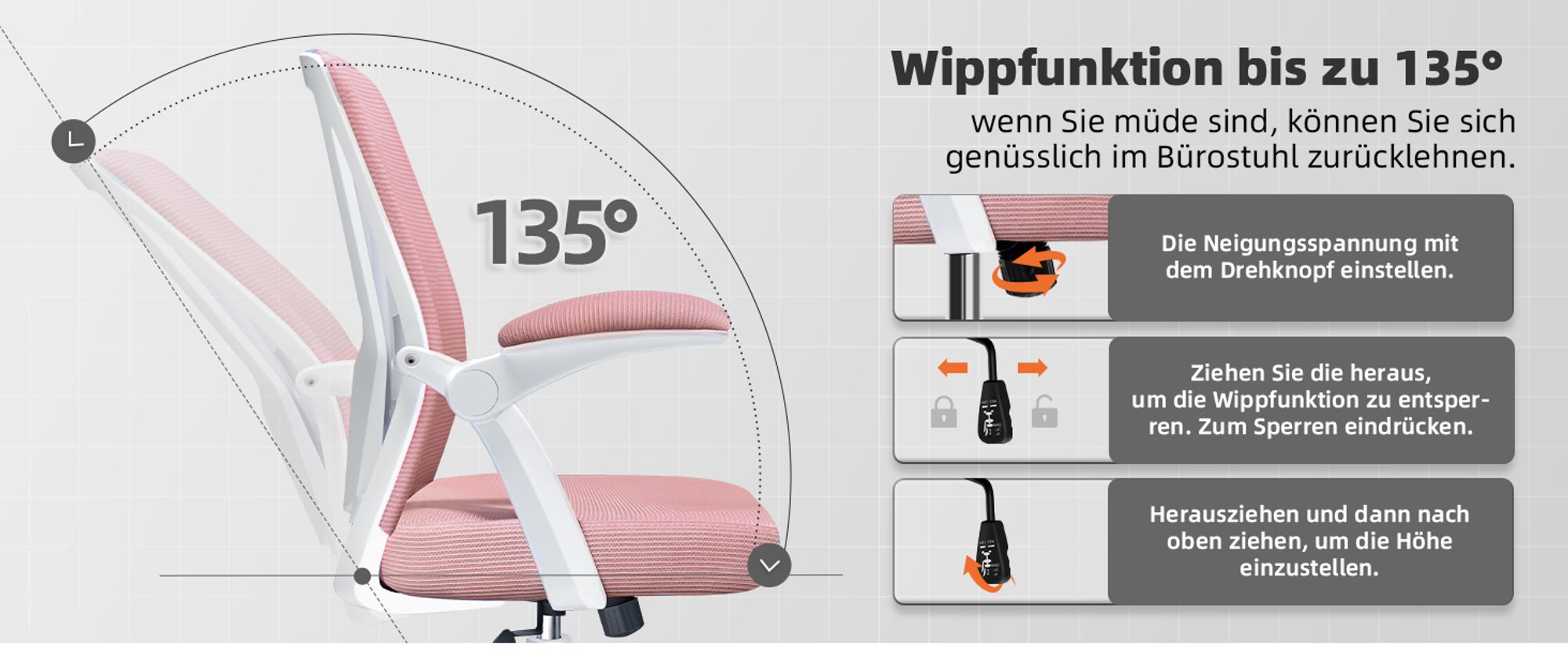 Aiibot Bürostuhl,Bürostuhl Ergonomischer mit klappbaren Armlehnen Schreibtischstuhl Armlehnen Höhenverstellbarer Drehstuhl Chefsessel bürostuhl 150 kg