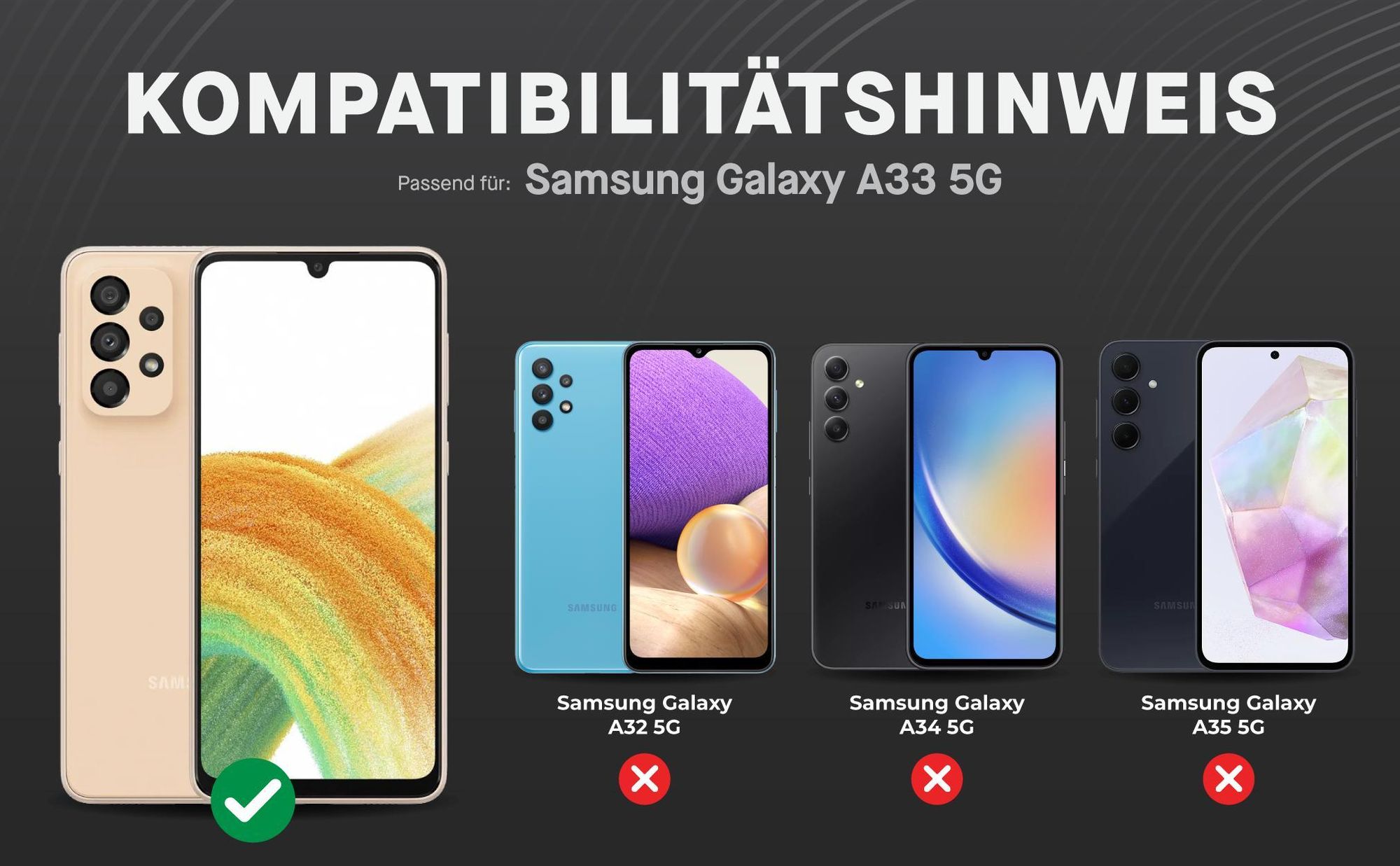 Kompatibilitätshinweise Displayglas für Samsung Galaxy A33 5G