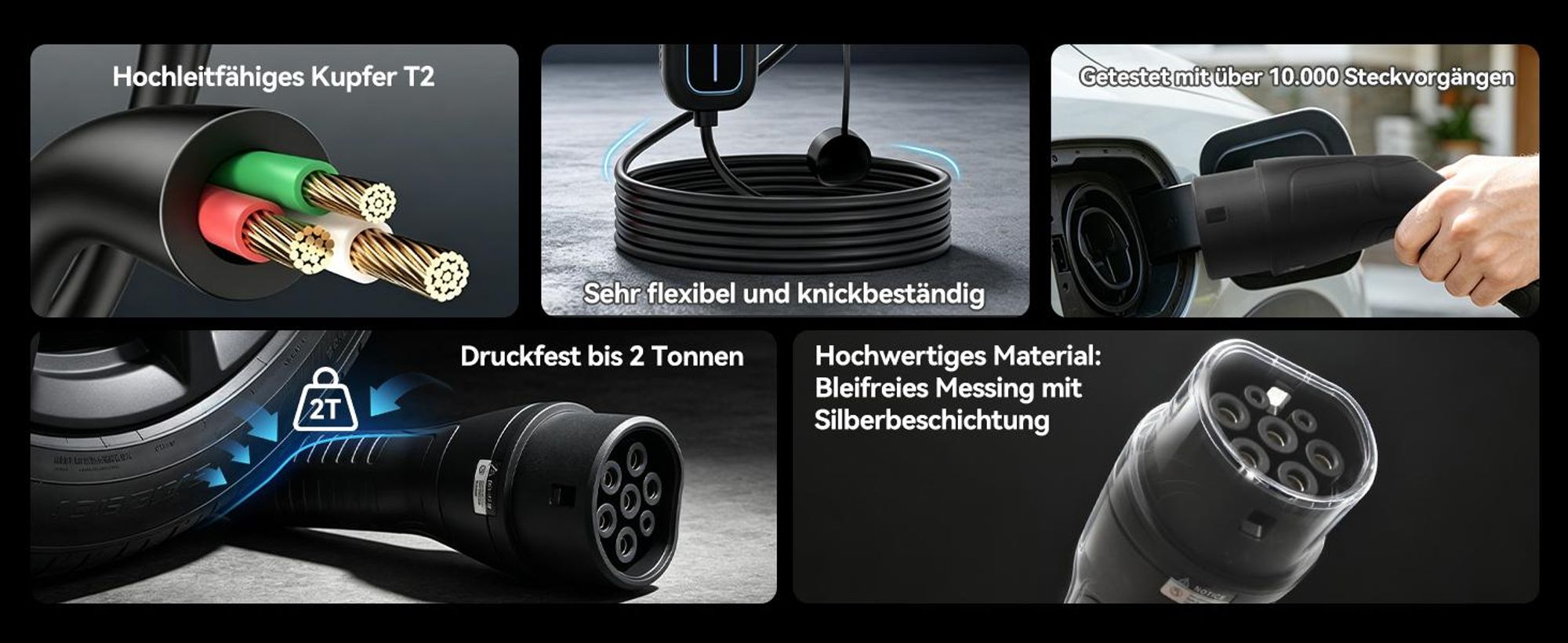 Puluomis Mobile Wallbox 11kW Ladekabel 7m Typ 2/CCS, 2 in 1 EV Ladegerät mit CEE Adapter 3-phasig 8-16A einstellbar, IP65 wasserdicht, Timer, schwarz