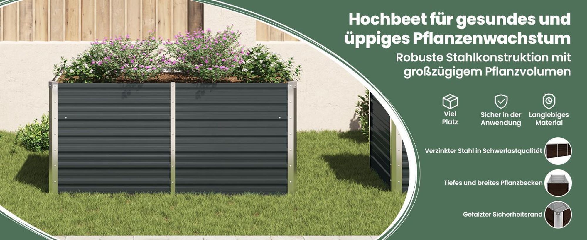 vidaXL Hochbeet Anthrazit 160 x 80 x 77 cm Verzinkter Stahl
