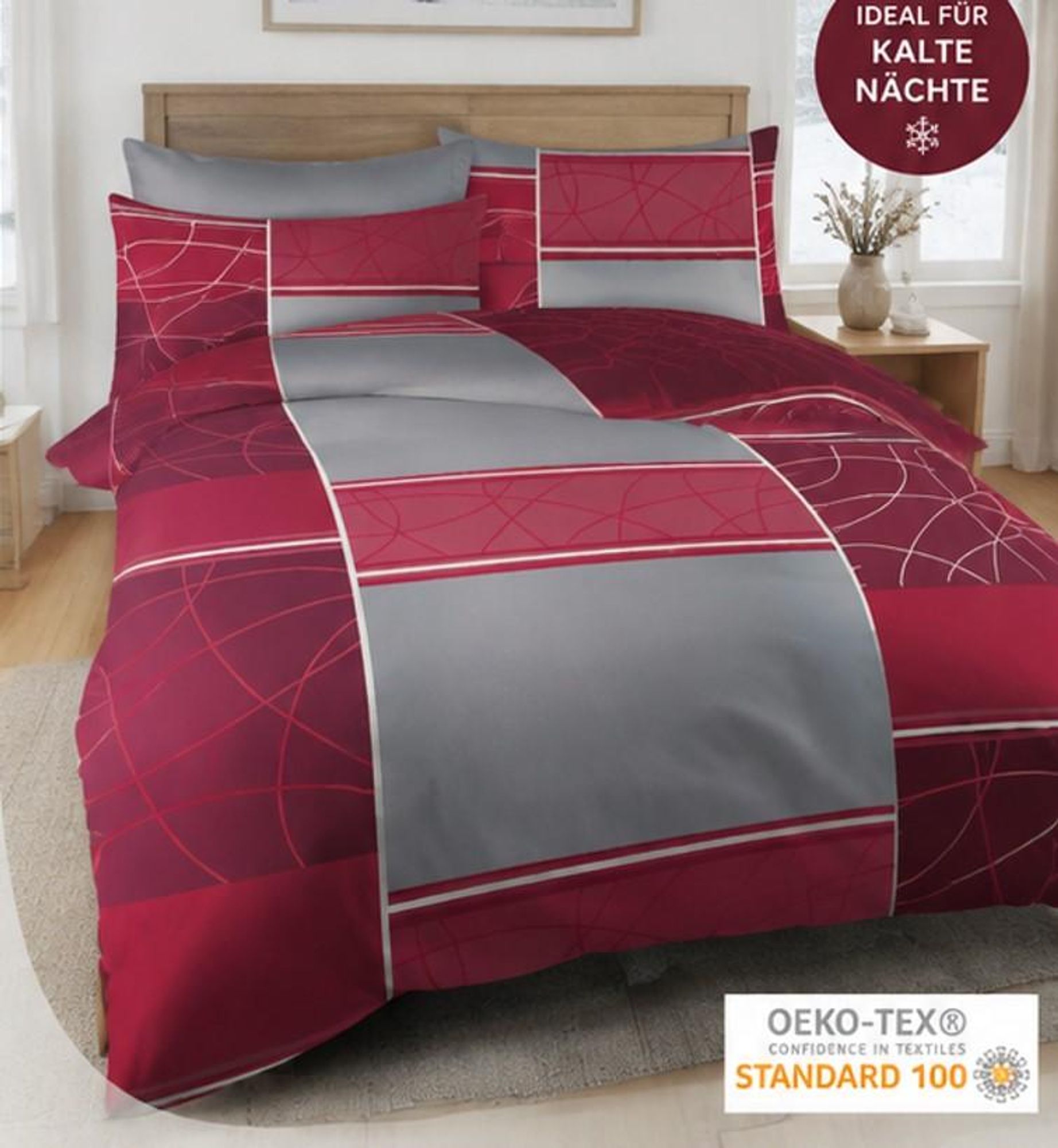 Bettwäsche Winter Biber Baumwolle Feinbiber 135x200 + 80x80 cm mit Reißverschluss Größe: 2 teilig Design: Karo Bordeaux