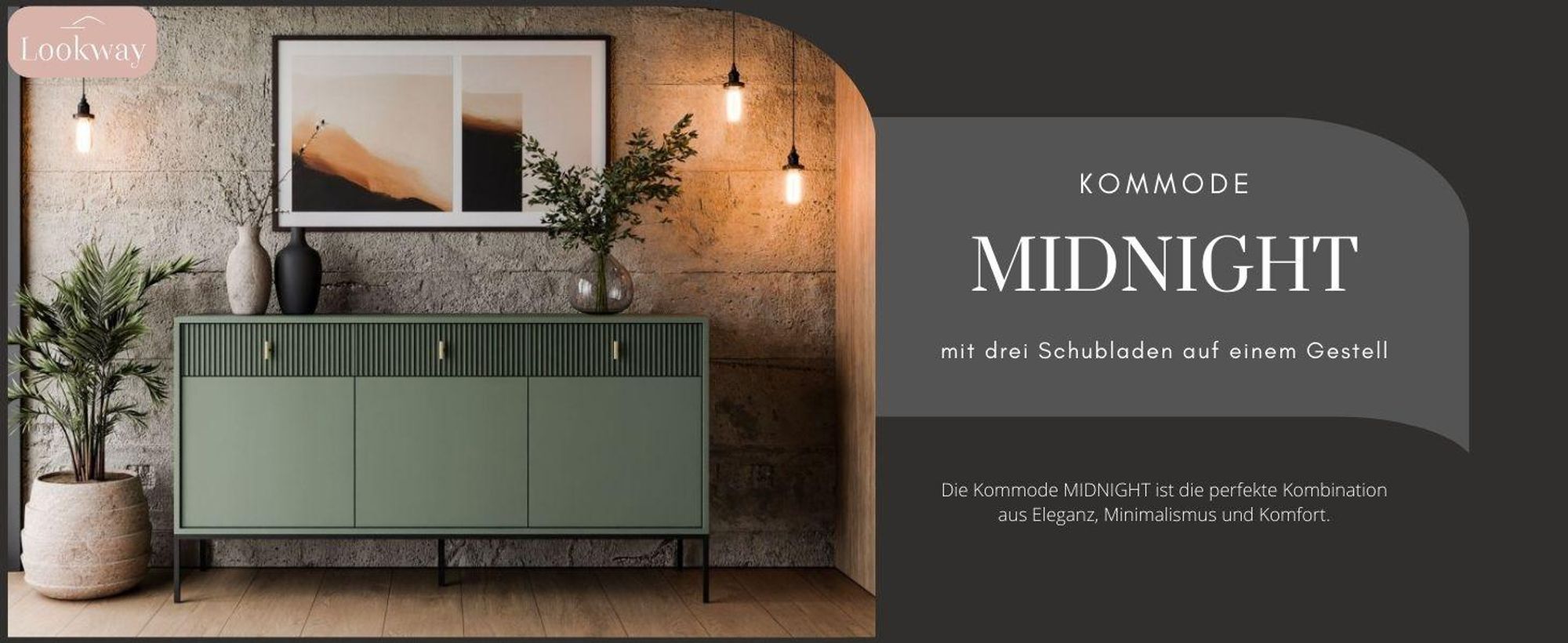 Kommode MIDNIGHT 3D3S mit drei Schubladen auf Gestell Grün
