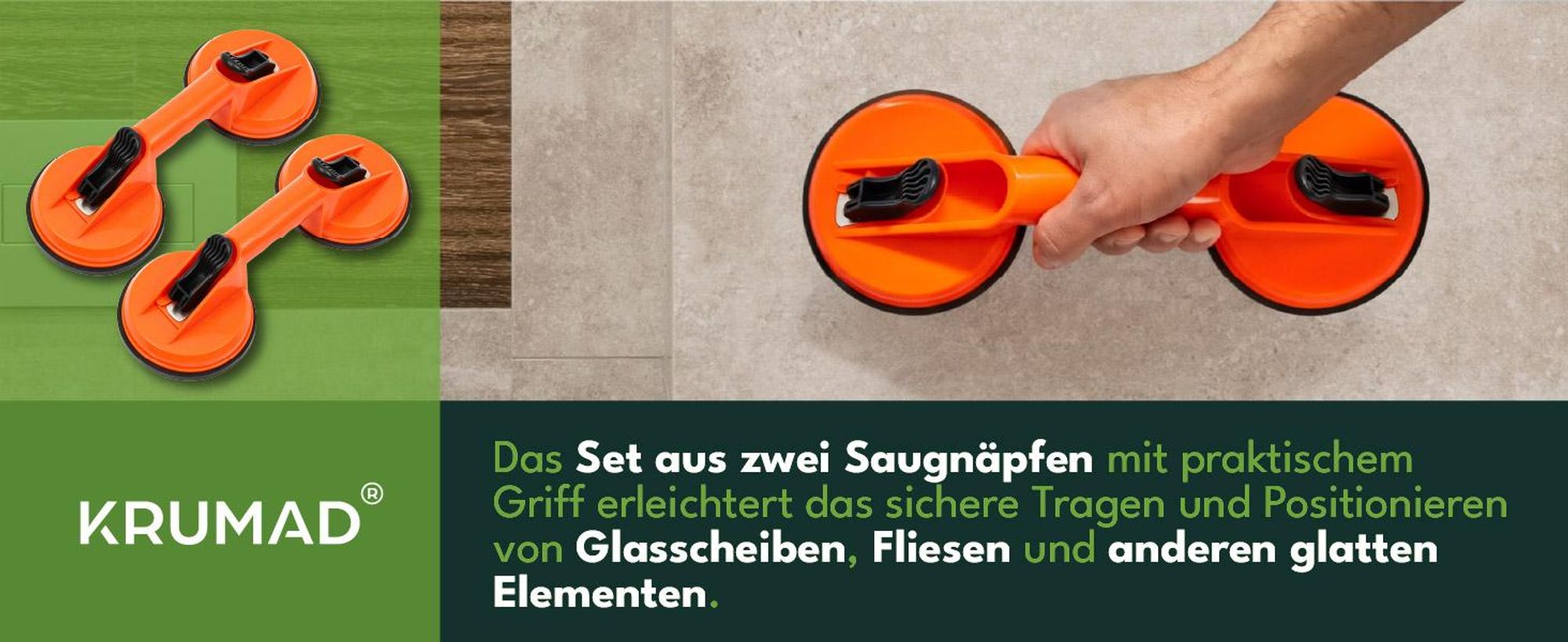 KRUMAD Saugheber 2er Set, Fliesenheber Saugheber, Glasheber und Fliesenheber, Vakuumheber mit Saugnapf, ABS & Gummi