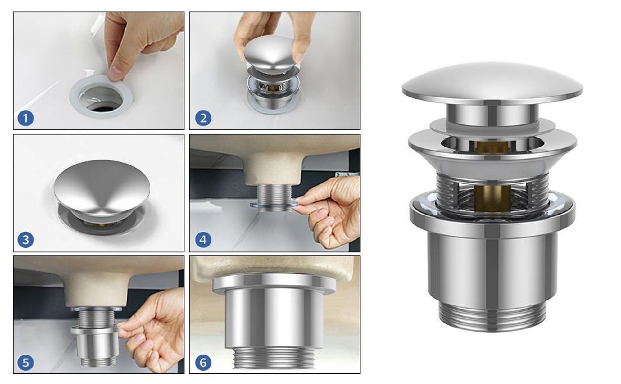 Homelody Chrom Wasserhahn Bad mit Universal Ablaufgarnitur Armatur Mischbatterie Waschbeckenarmatur mit Pop-Up Ventil Messing Überlauf Abflussgarnitur