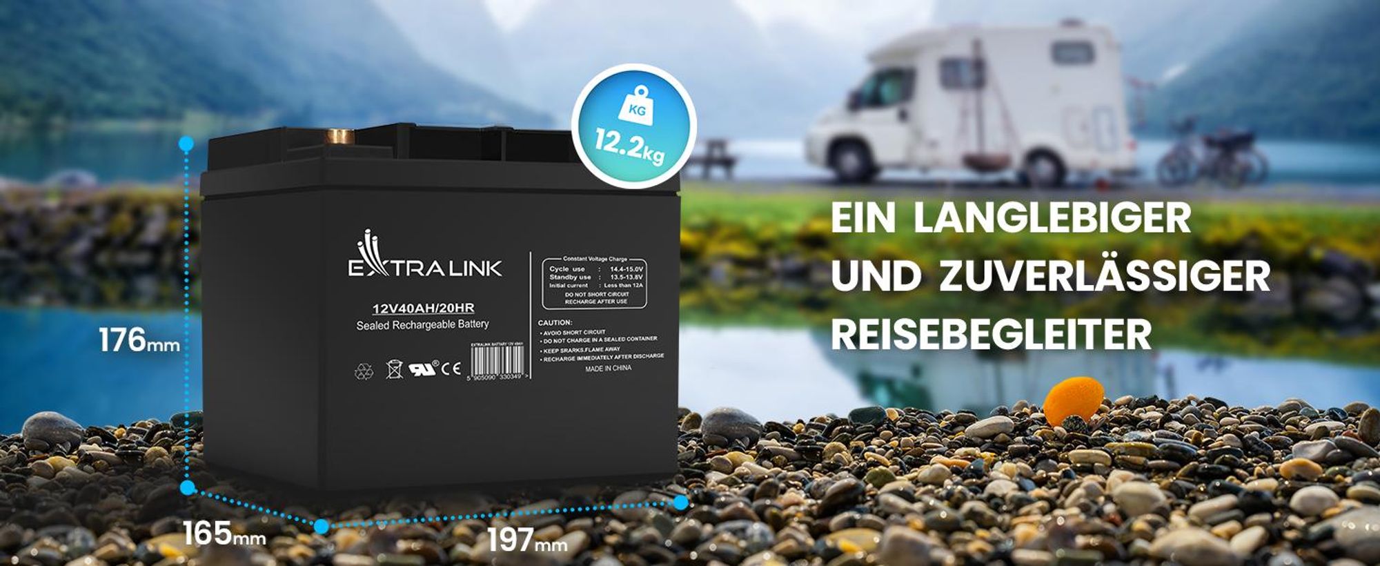 Extralink AGM 12V 40Ah Akku Batterie Elektronik Wartungsfrei Ideal für Camping, Wohnmobil & Batterie Solaranlagen
