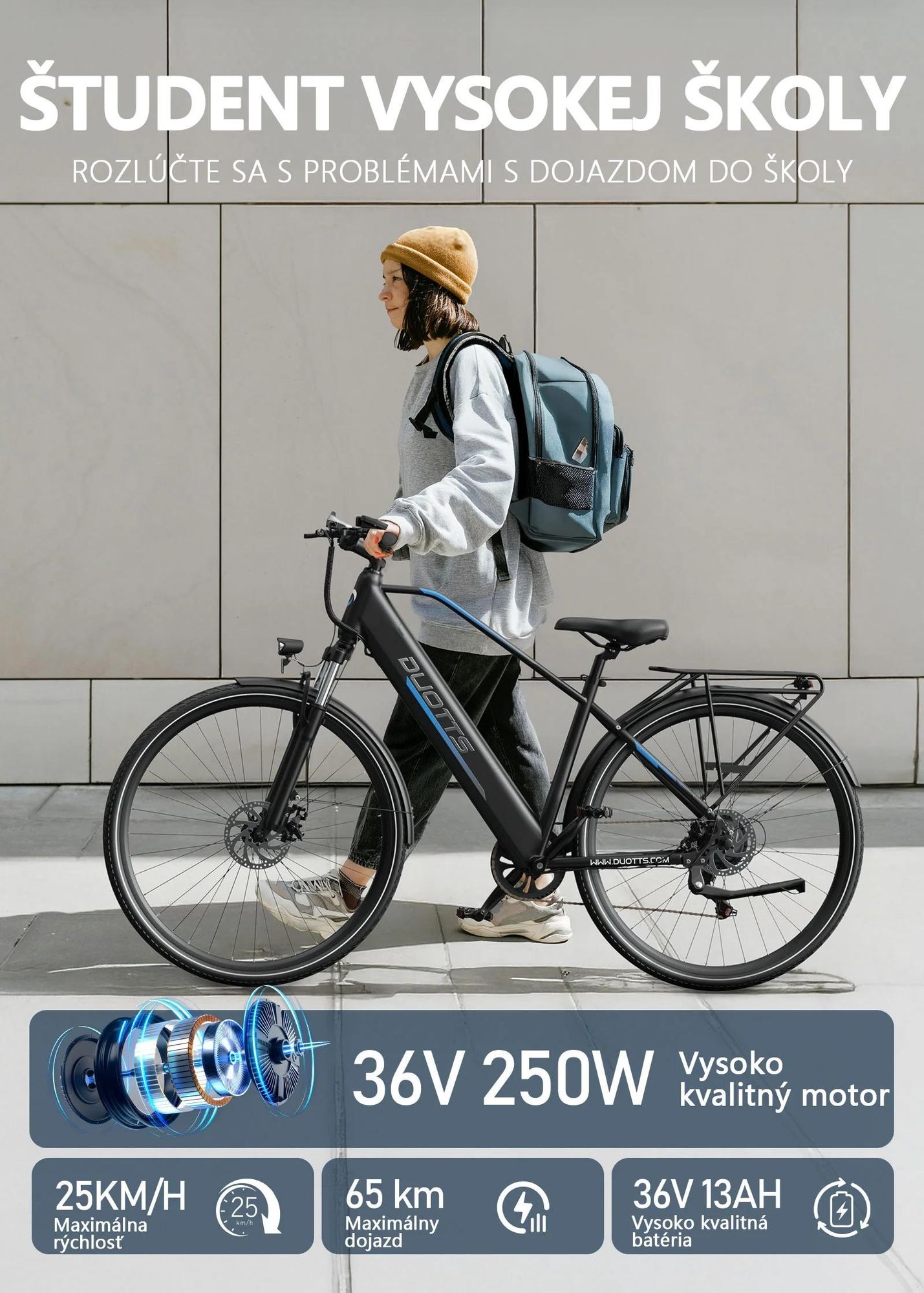 E-bike Duotts C29 Lite - Motor 250W Batéria 36V13AH Pneumatiky 27.5" Kotúčové Brzdy - Modro Čierne