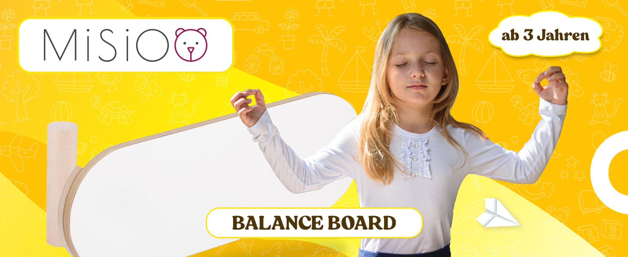 MISIOO Balance Board für Kinder – Montessori Holzspielzeug – Trainingsbrett für Gleichgewicht und Koordination – MDF – 60x22 cm – Weiß