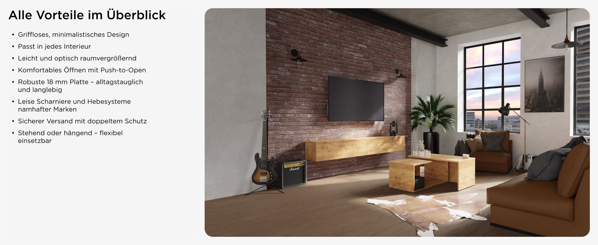 Platan Room TV Lowboard 140 cm breit CHAMPAGNERFARBE Fernsehschrank hängend oder stehend Hängeboard Board Schrank für Wohnzimmer Wandschrank MATT