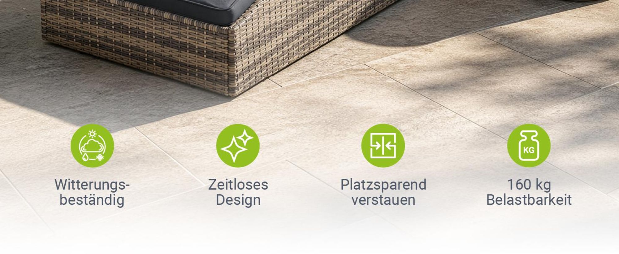 Juskys Sonnenliege Lamia klappbar - Polyrattan Gartenliege mit Auflage - Grau