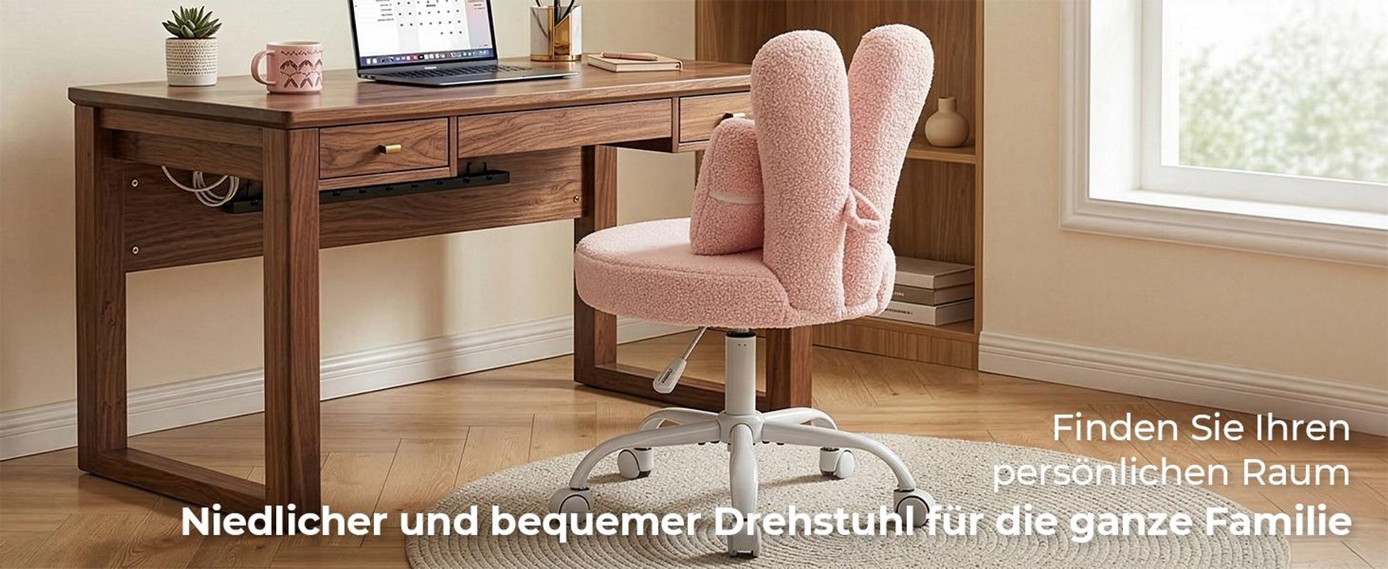 FCH Kaninchenohren-Design Drehstuhl, Homeoffice Stuhl, Kinder Schreibtischstuhl kinderschreibtischstuhl Jungendstuhl Hasenohr, 360°,  Rosa