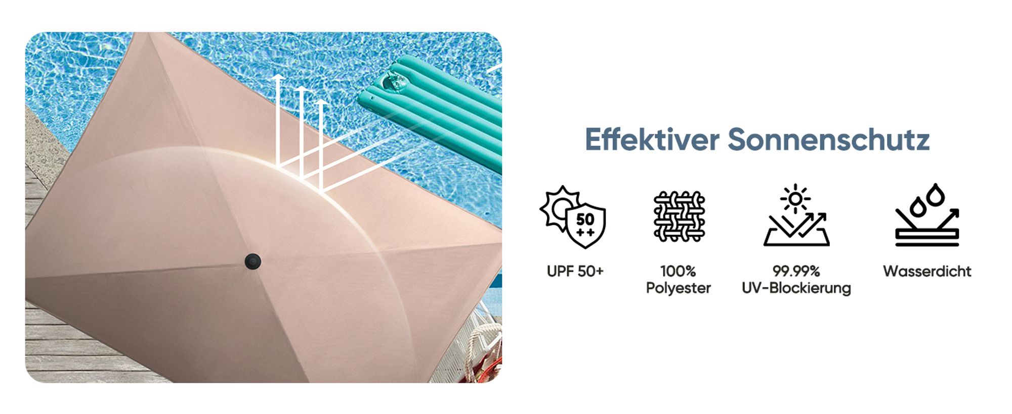 Sekey Sonnenschirm Balkonschirm 210 x 140 cm Rechteckig Kippbar Höhenverstellbar mit Schutzhülle UV Schutz UPF50 für Terrasse und Garten, Taupe