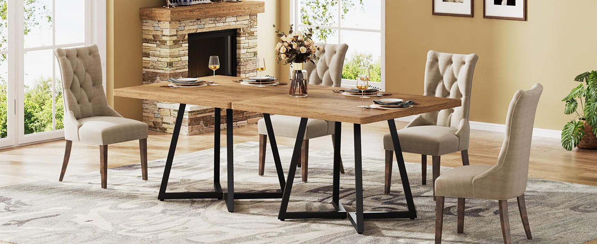 Tribesigns Quadratischer Esstisch für 2 Personen, 80 cm moderner Esstisch mit Metallgestell, Industriestil, Küchentisch für Esszimmer, Natur & Schwarz