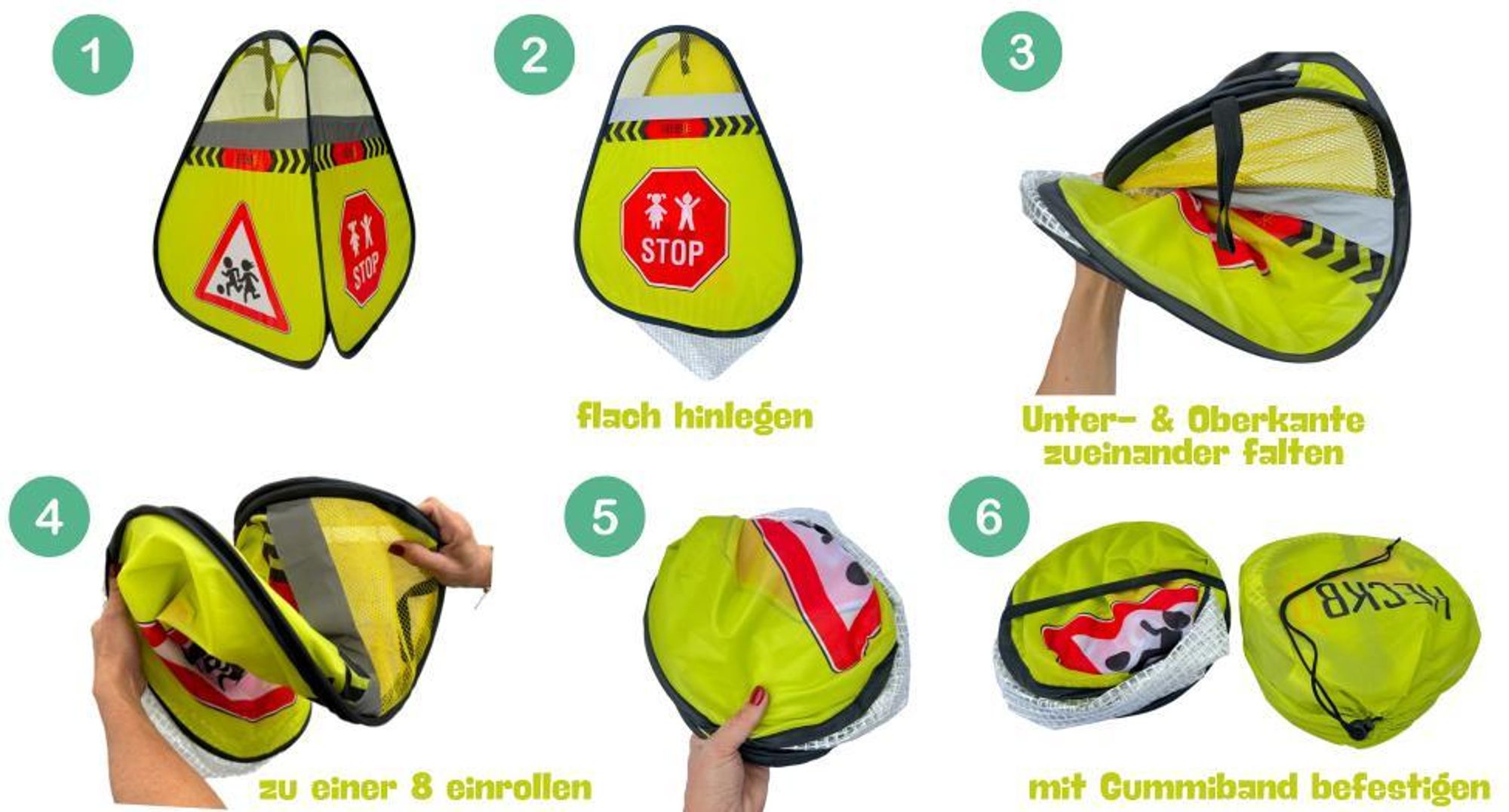 HECKBO 2x Straßenwarnschild Achtung Kinder Schild spielende Pylonen + Wimpelkette - Kinder Straßenpylone Kinder Sicherheit Safety Pop Up Set - Vorsich