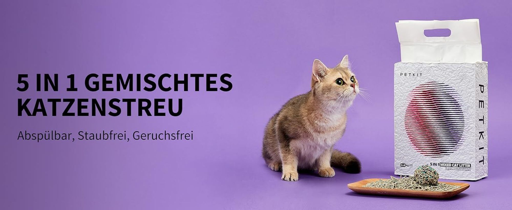 PETKIT 5 in 1 Gemischtes Katzenstreu 4 Beutel, 3,6 kg/Beute, Spülbar, Geruchsfrei, Aktivkohle, Extrem Saugfähig und Schnell Trocknend Tofu-Katzenstreu