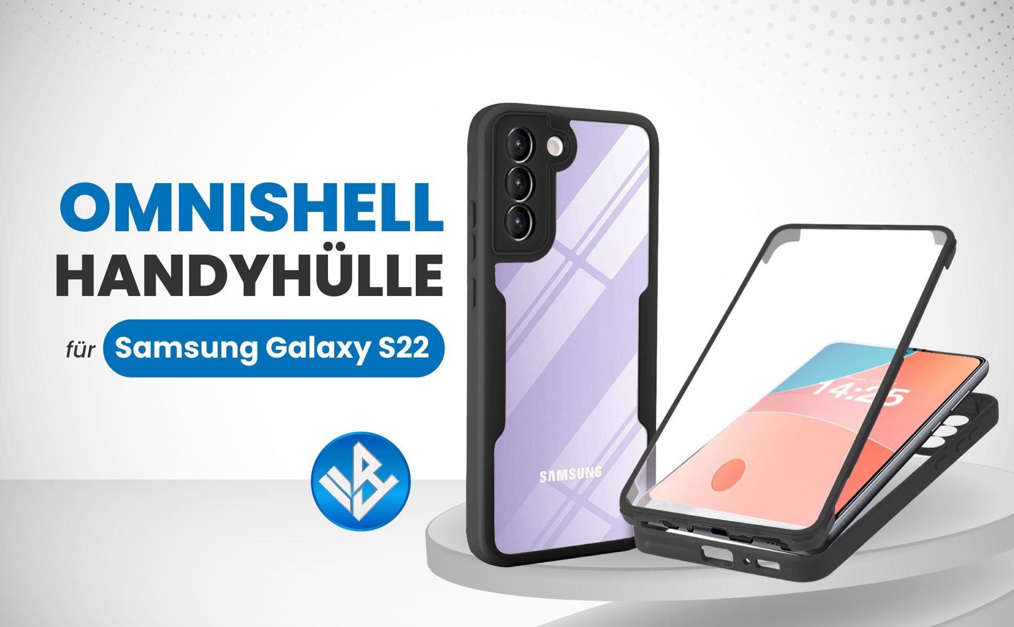Schwarze 360 Grad Hülle für Samsung Galaxy S22 mit Kameraschutz