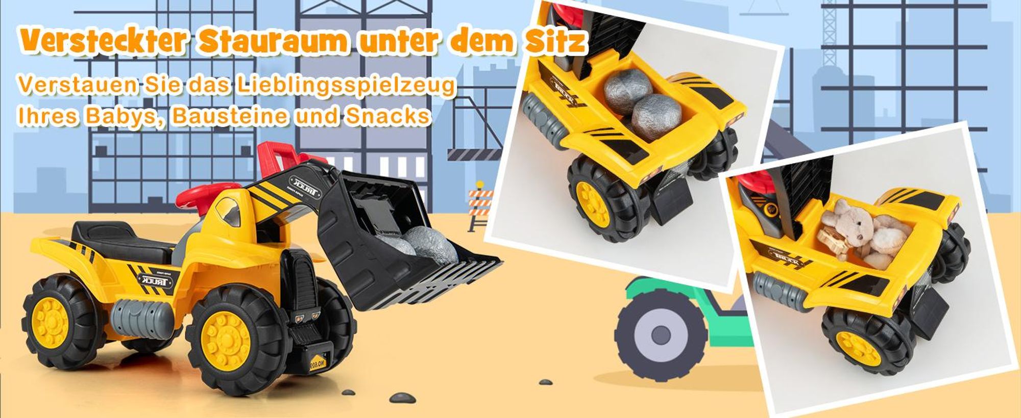 COSTWAY Sitzbagger Kinderbagger Bagger Spielzeug Schaufelbagger Sandbagger Rutschbagger