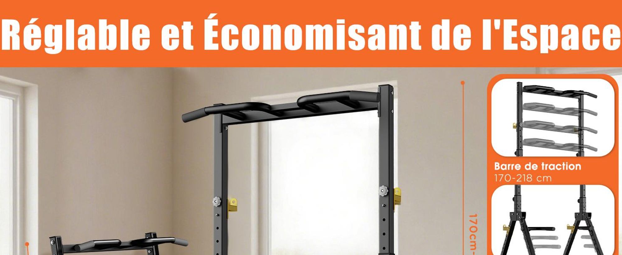 DH FitLife Power Tower Pliable – Station de Dips avec Barre de Traction, Supports pour Haltères et Charge Maximale de 150kg
