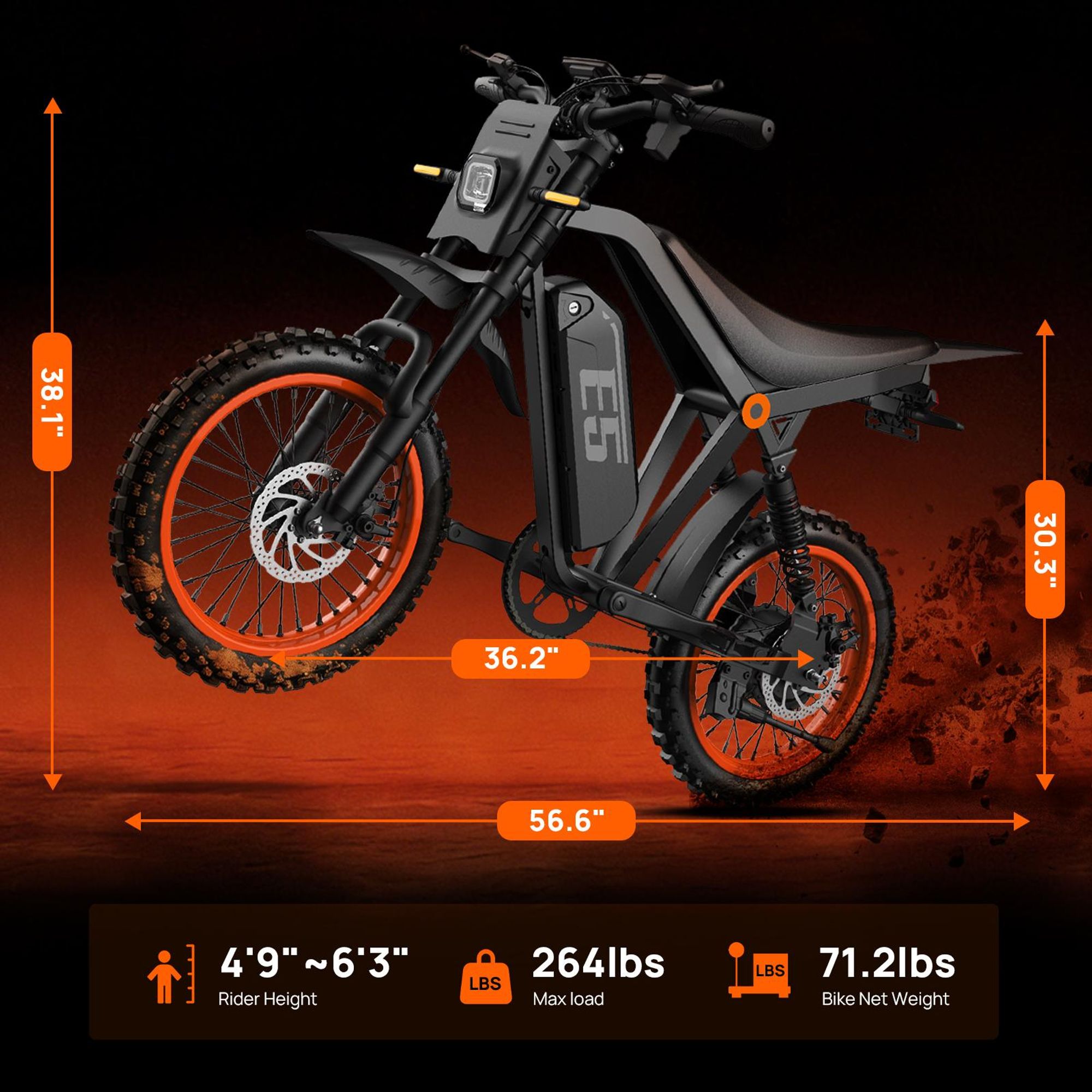Elektromoped E-Roller 48V 20Ah Akku 80km Reichweite 14x3.0 Zoll Reifen Schwarz Orange