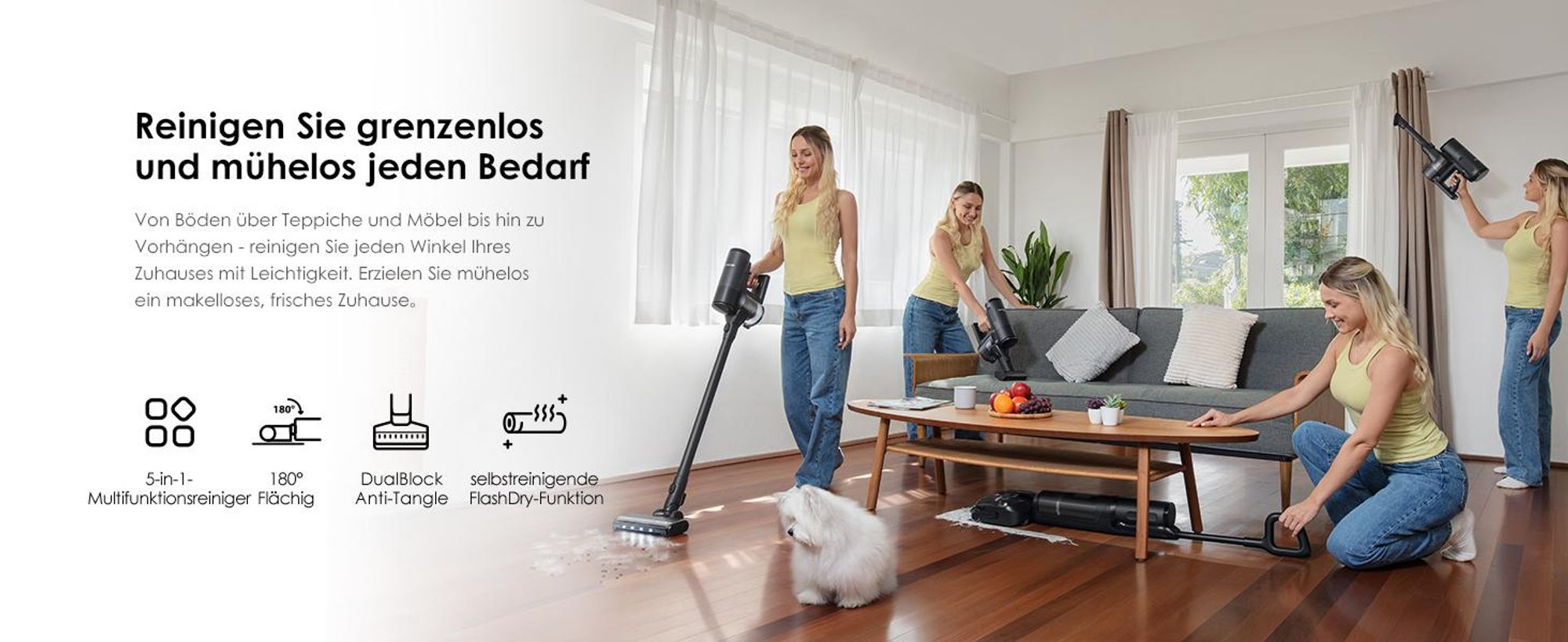 Tineco FLOOR ONE Switch S7 Stretch 5-in-1 Nass-Trockensauger & Akkusauger Set, FlashDry, Anti-Tangle, 50 Min. Laufzeit Multifunktionaler Bodenreiniger
