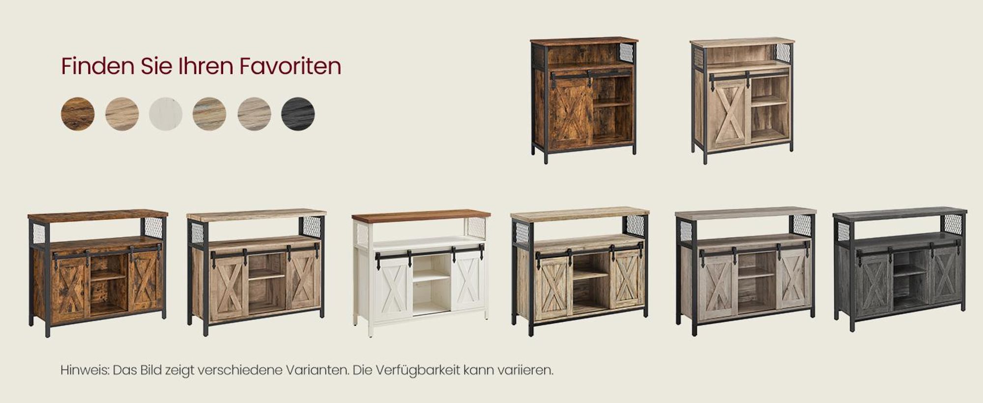 VASAGLE Sideboard Küchenschrank, mit 2 Schiebetüren, verstellbare Ablagen