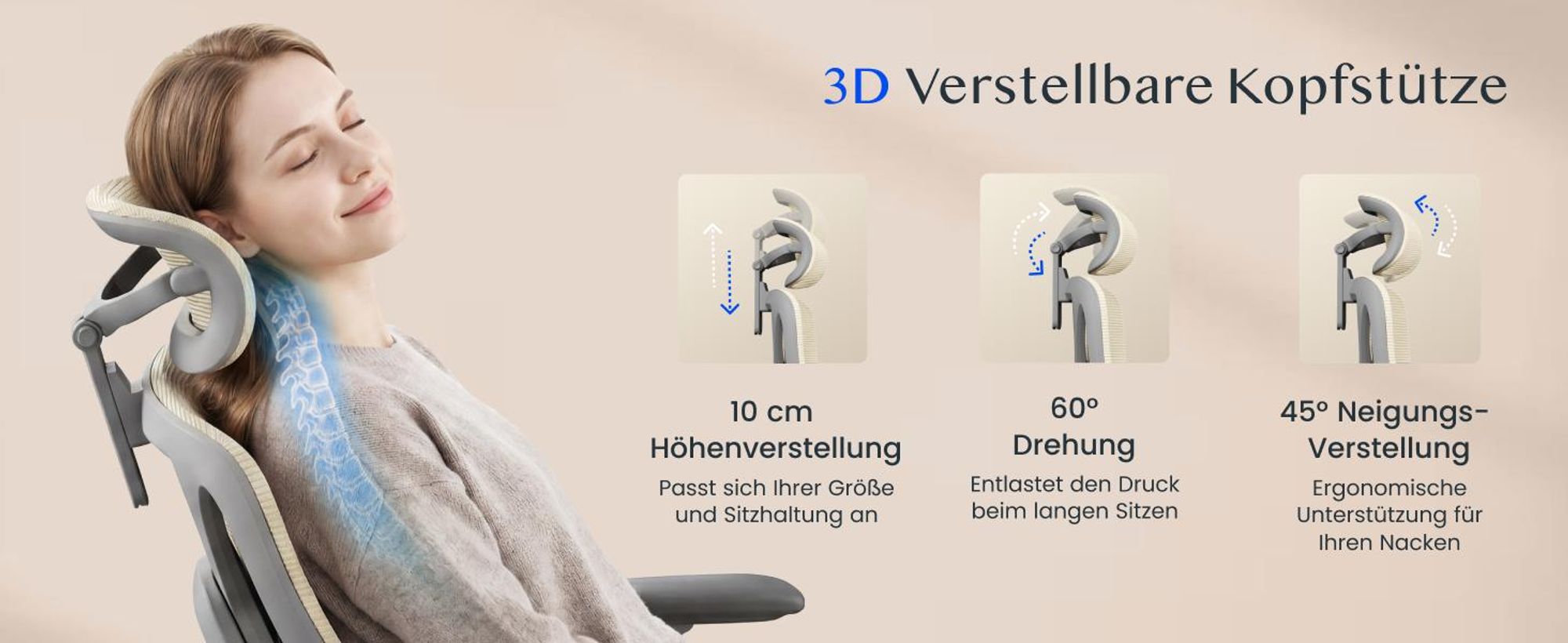 FLEXISPOT ErgoX Ergonomischer Bürostuhl mit Fußstütze, 3D-Armlehnen & Kopfstütze, 5D-verstellbare Rückenlehne, Tragfähigkeit von 136 kg, Beige