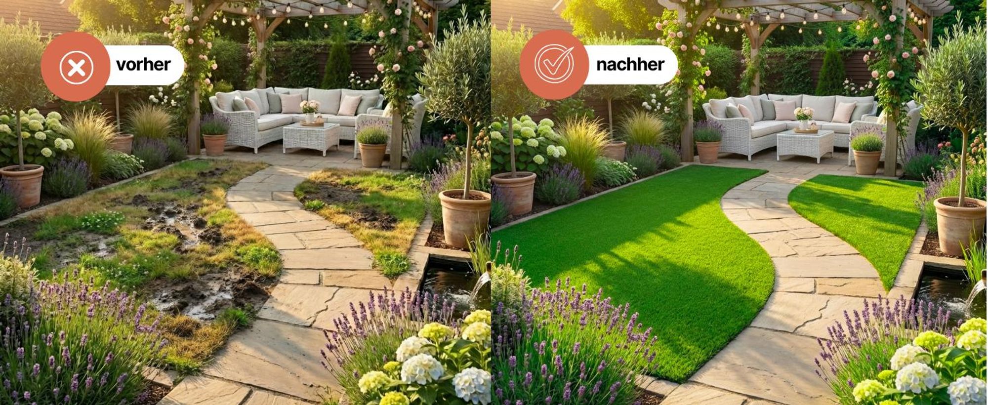 Rasenteppich Natural Deluxe Kunstrasen Grün Garten Balkone Terrassen Wintergärten Höhe:40 mm 300 x 400