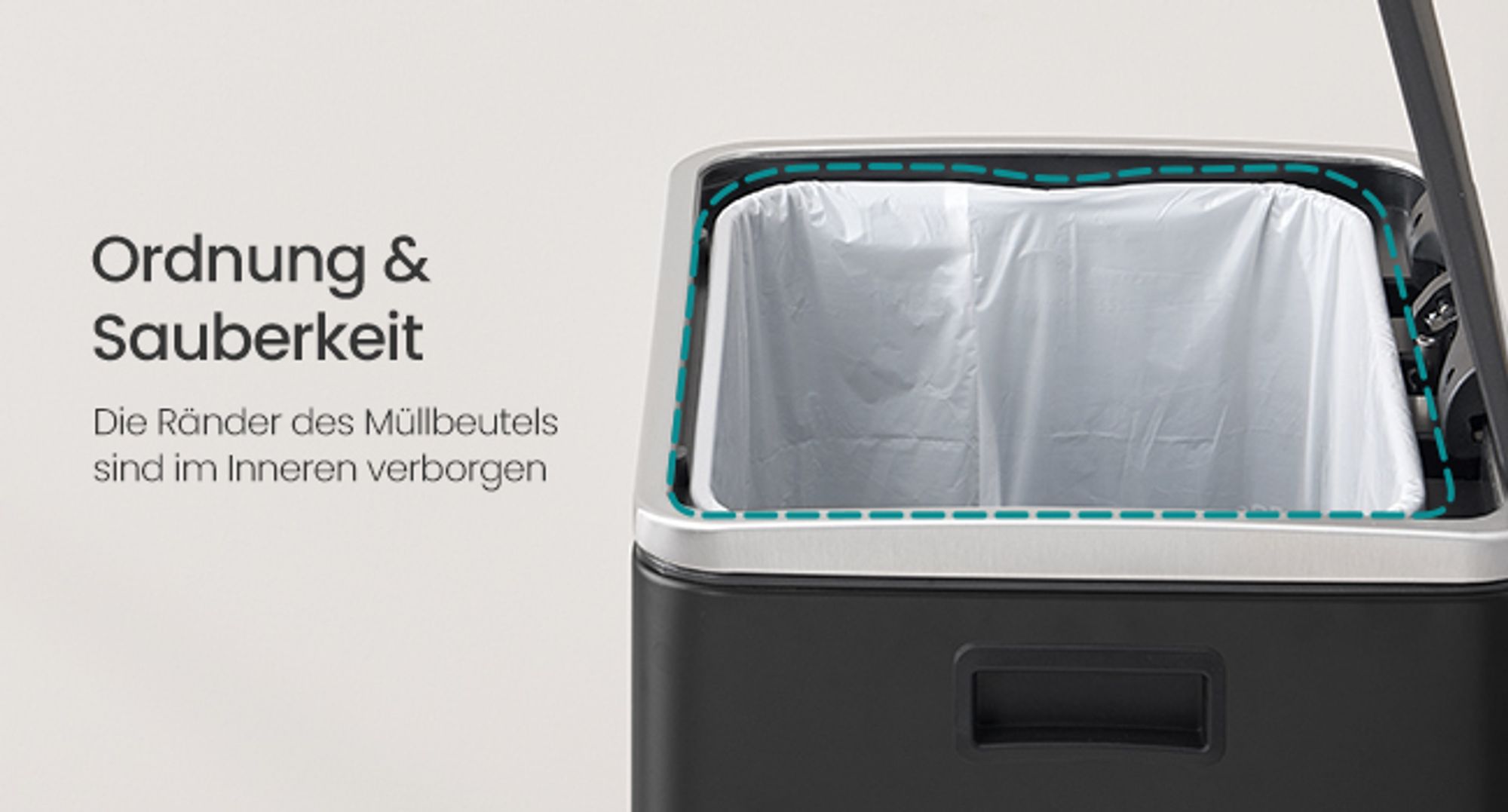 Mülleimer 50 L, 15 Müllsäcke, Stahl, herausnehmbarer Inneneimer aus Kunststoff, Griffe, Softclose, mit Deckel