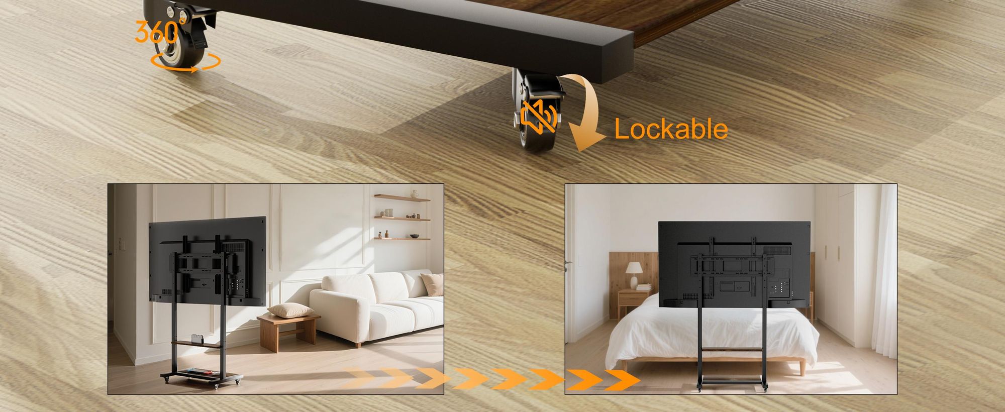 WISFOR TV Ständer Rollbar, TV Standfuss Höhenverstellbar Fernsehständer Halterung Universal für 40”-86”,VESA 600x400mm,bis Max 50kg