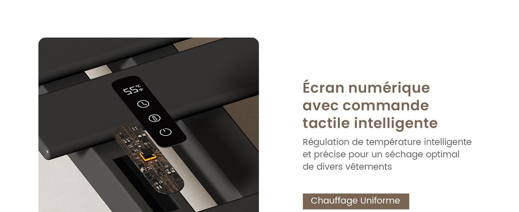 EMKE Sèche-serviettes électrique 1000X500mm 320W noir, intelligent WiFi App, LCD tactile, Minuterie 1-9H, IPX5