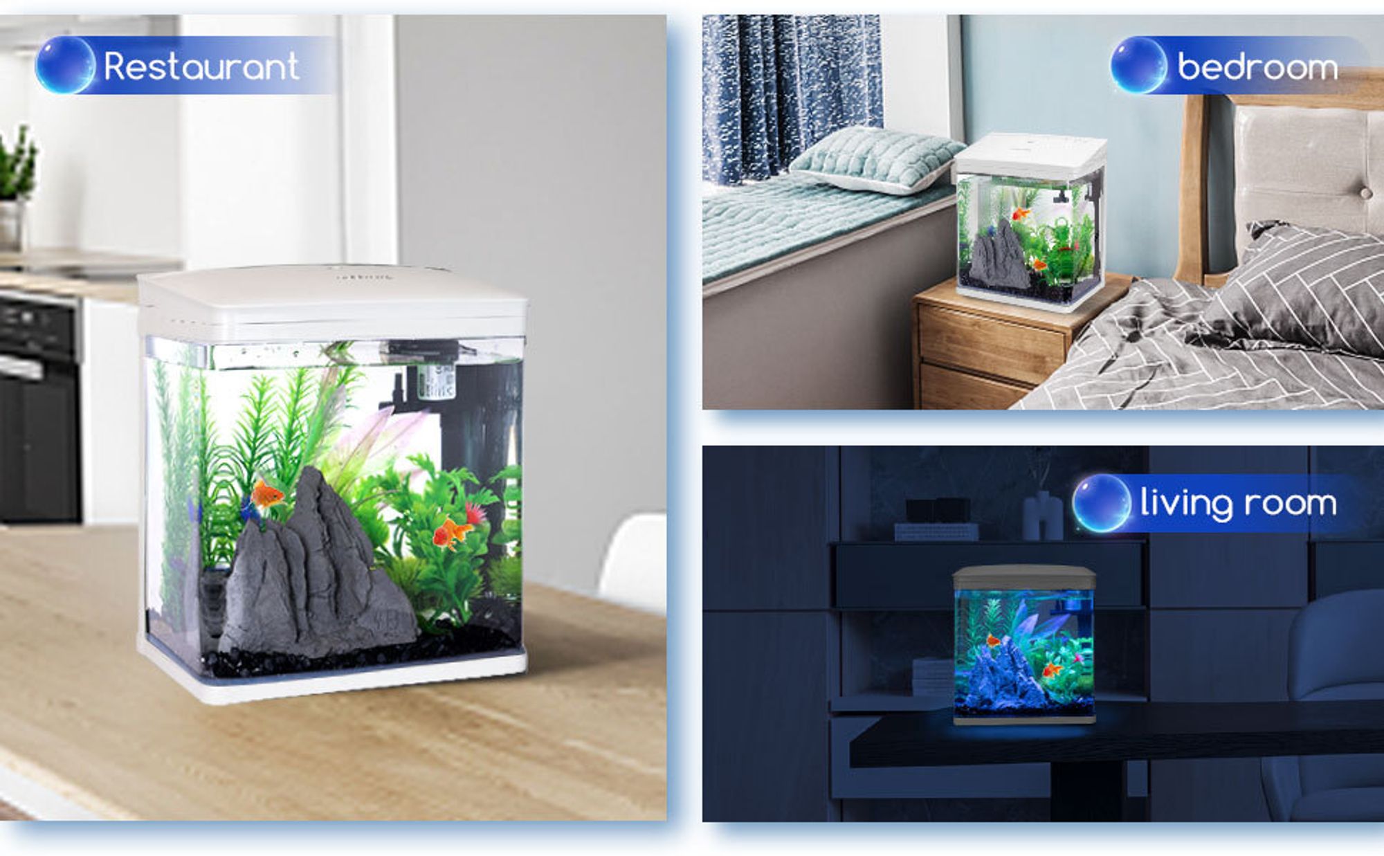 7 Liter Aquarium Komplettset LED mit Pumpe， Kleines Nanoaquarium  mit Filteranlage Mini Nano Becken Set für Fische, Weiß