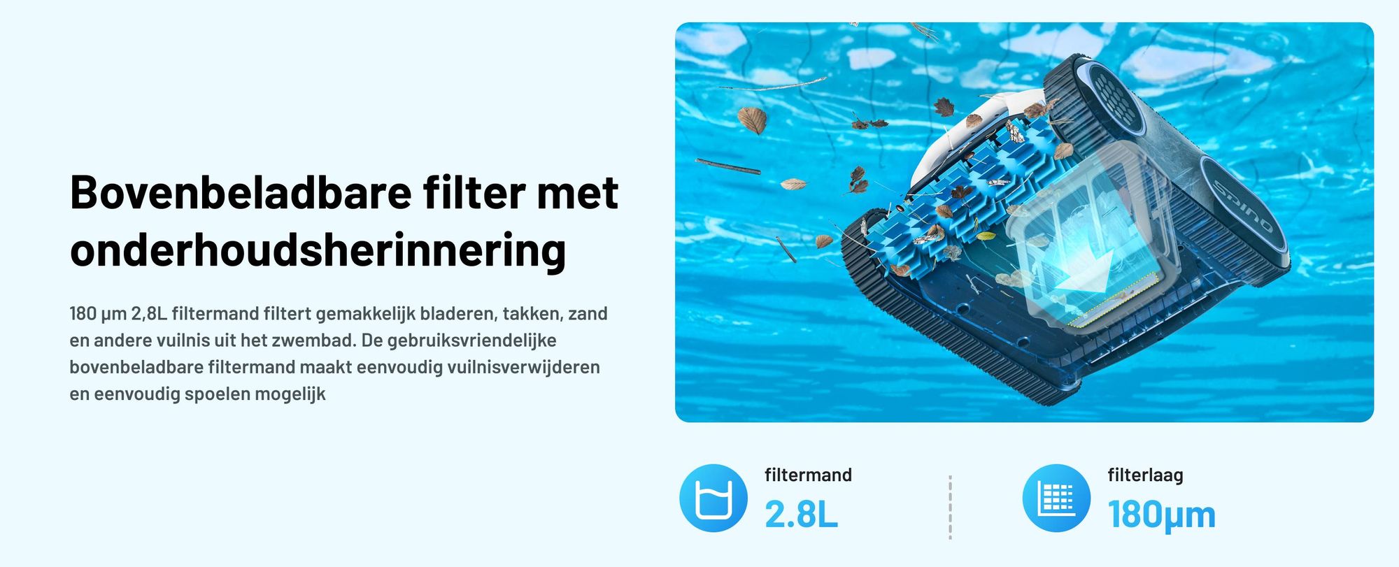 Mammotion zwembadrobot Spino E1 draadloze zwembadstofzuiger voor zwembaden tot 150 m², 6 Ah, 210 min looptijd, app, voor vloer, muur, waterleidingen