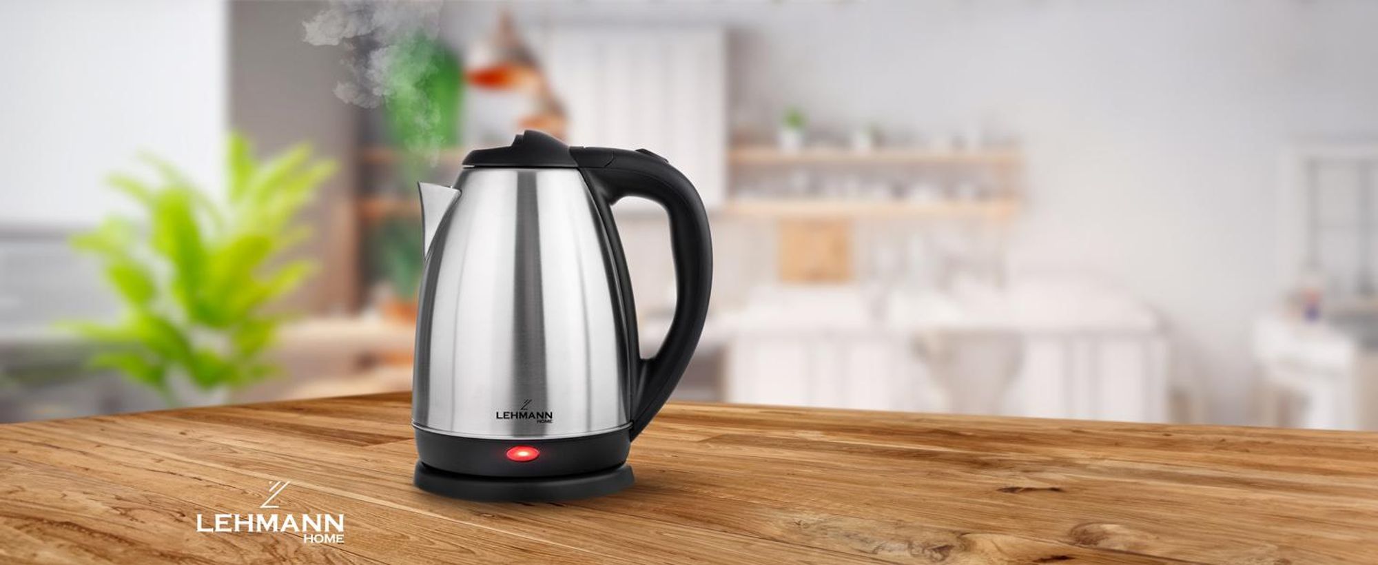 LEHMANN Bollitore elettrico 1,8L, Acciaio Inox, senza BPA, Base di rotazione a 360°, 2200 W