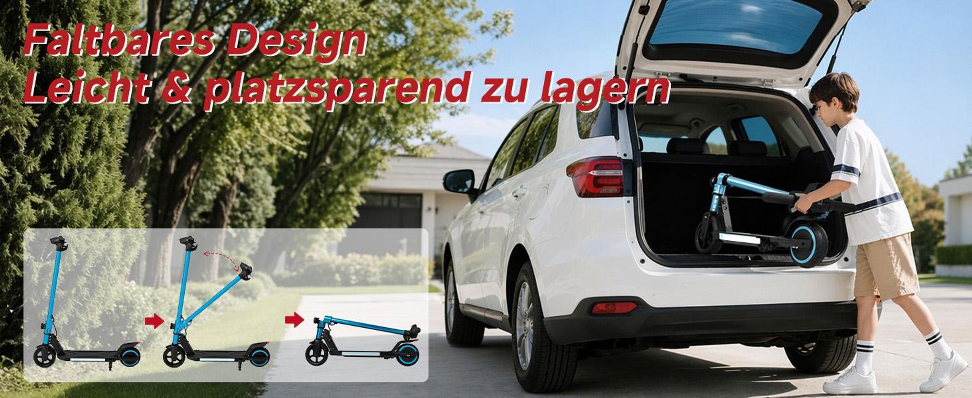 Kinder Elektroroller, 150W E-Scooter für Kinder, 16 km/h Kinderroller mit LED-Anzeige, RGB-Licht, Frontlicht, Doppelbremse, klappbar, 6,3 Zoll Vollgum